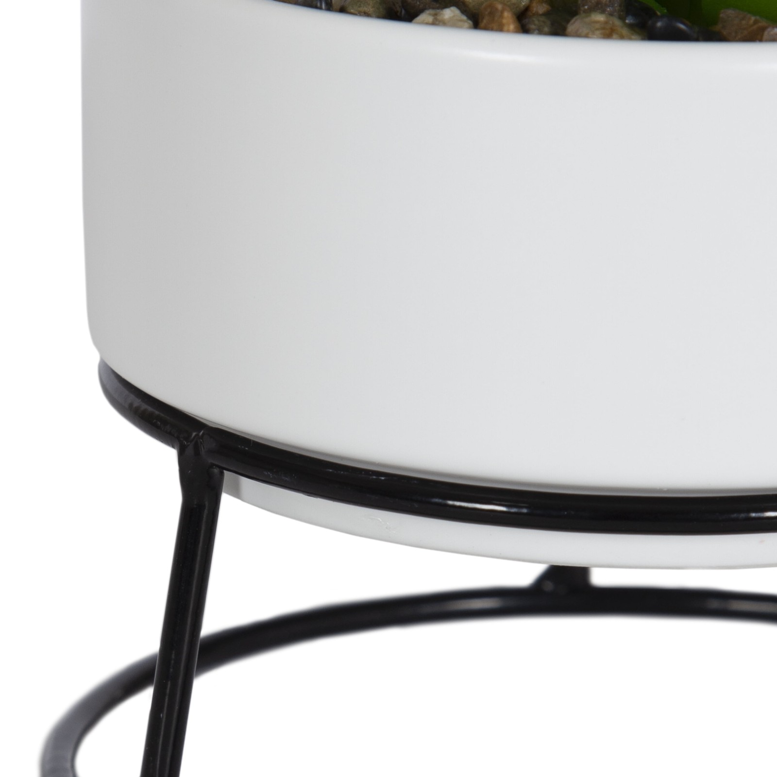 6.5″ Artificial Mixed Succulents in White Ceramic Planter with Black Metal Stand