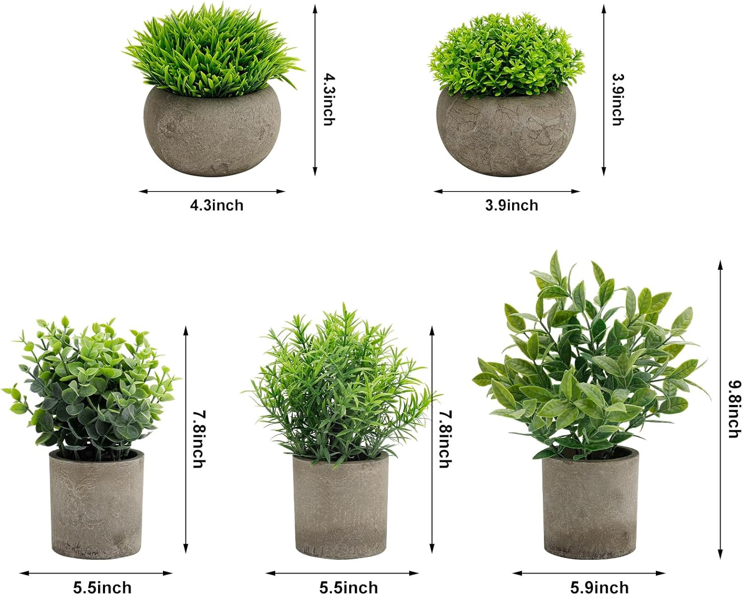Faux Potted Plants in Cement Pots for Modern Home & Office Decor