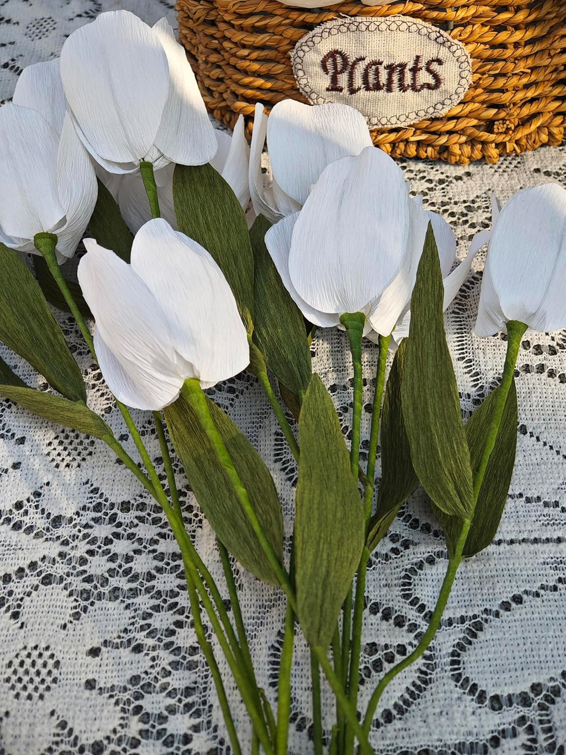 White Tulip Bouquet DIY Crepe Paper Flower for Home Decor, Wedding Centerpieces