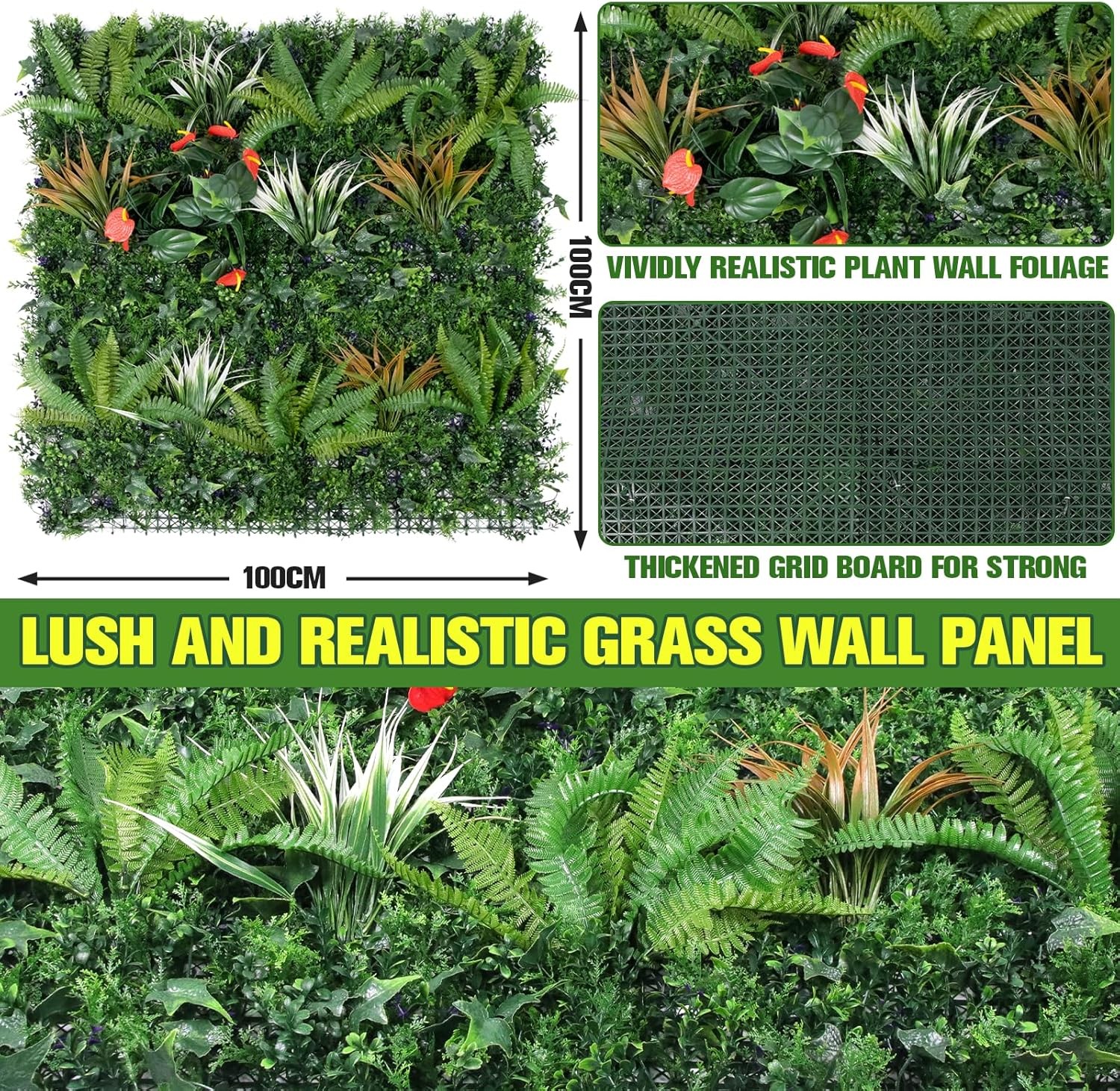 3pcs 40×40 in Faux Greenery Privacy Screen UV Resistant Hedge Panel In/Outdoor