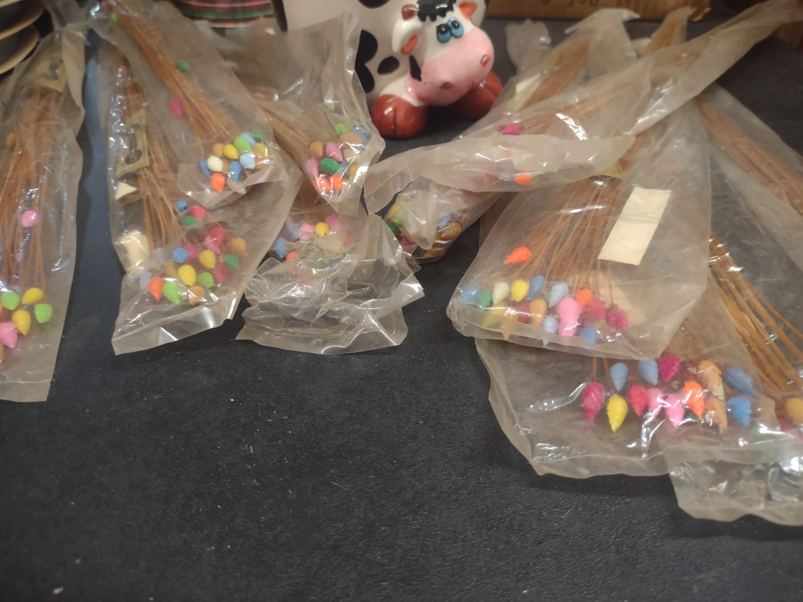 24 Stems: 1960s Vintage Tiny Plastic Cone Flowers, Multicolor Flower Pods 12″