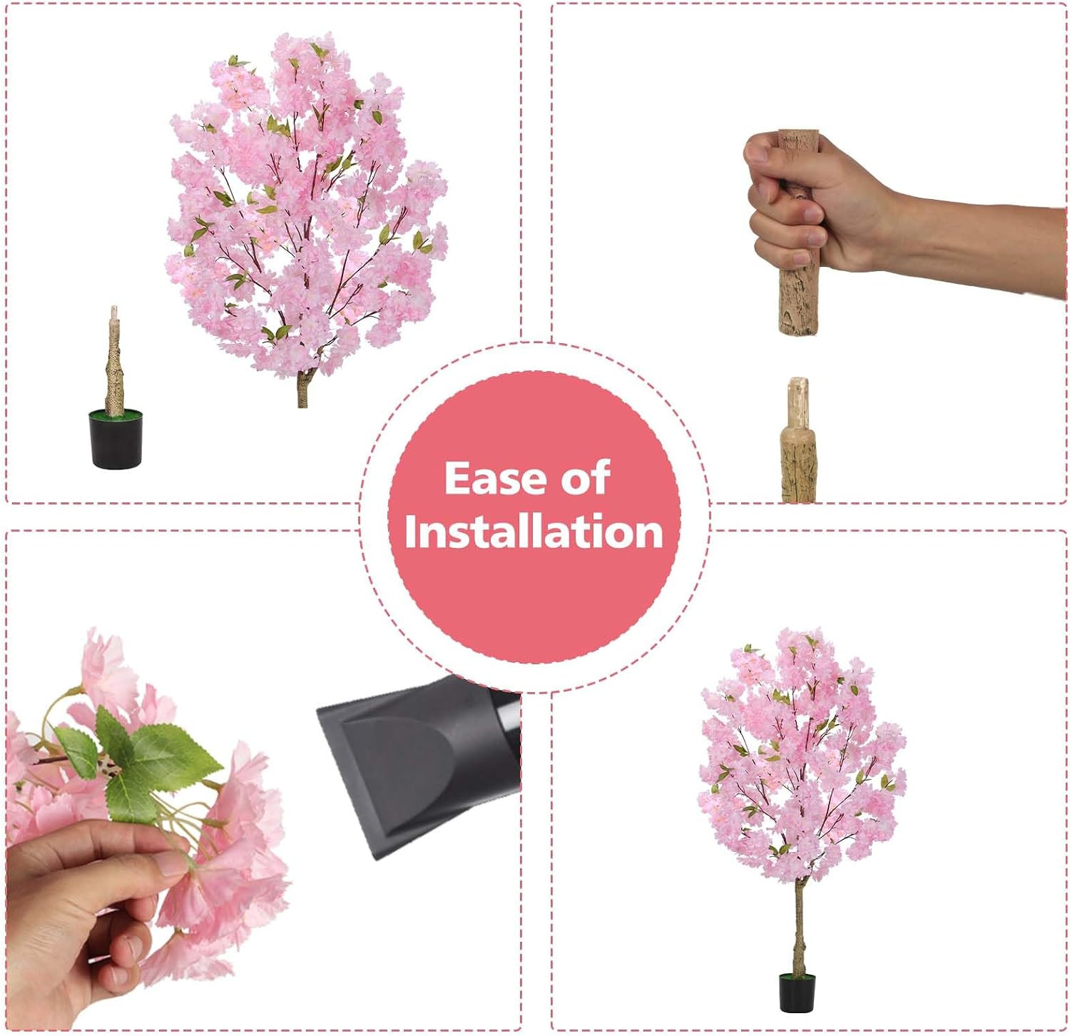 4FT Lifelike Pink Cherry Blossom Tree – Indoor/Outdoor Decorative Plant