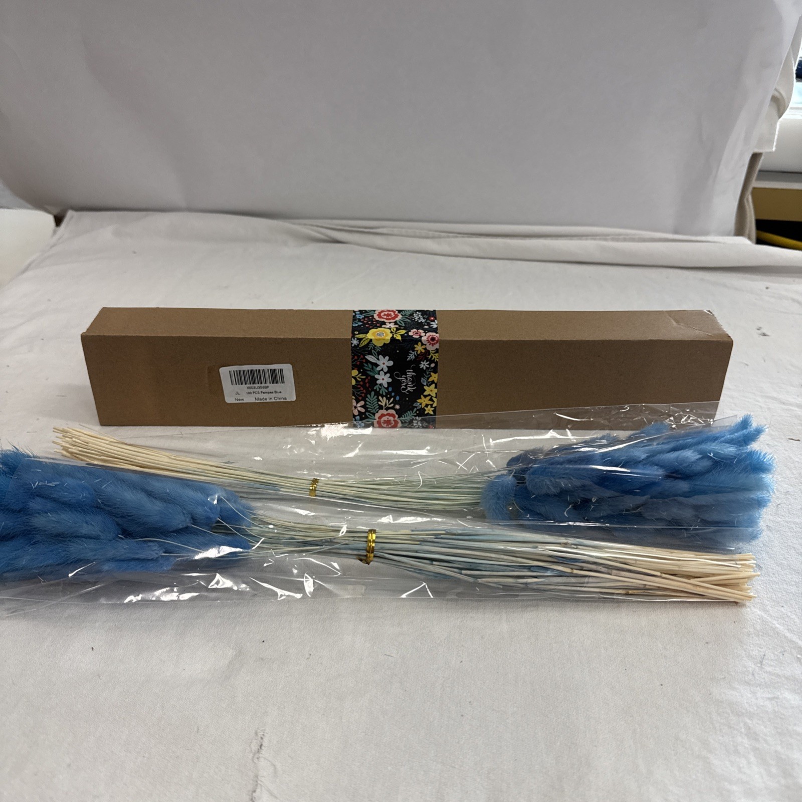 100 PCS Blue Dried Pampas Grass Decor, 17-inch Pompas Floral, Dry Flowers