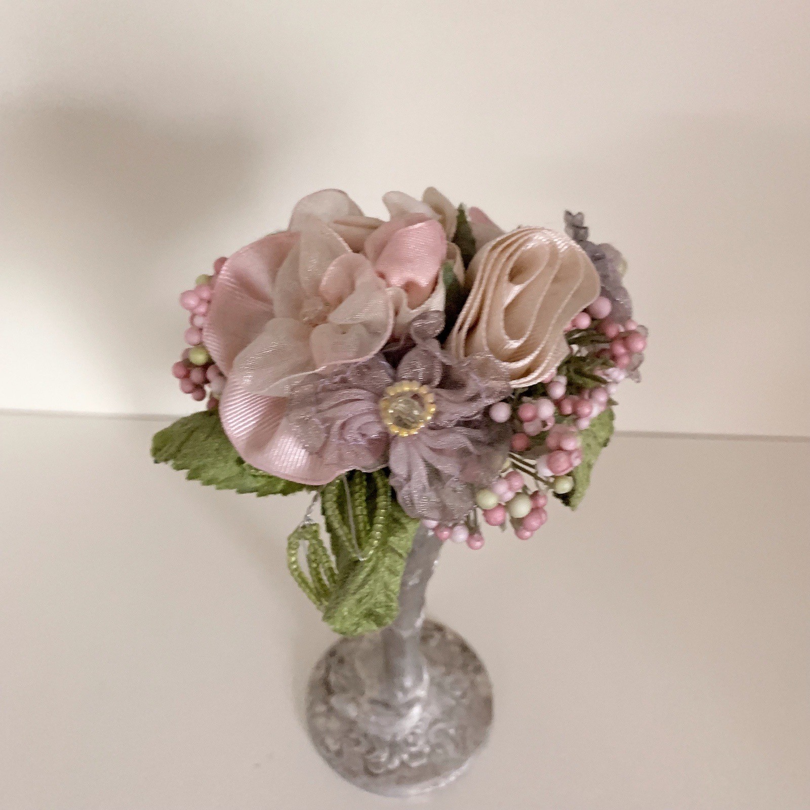 Beautiful Beaded Flower Decor Silver Vase