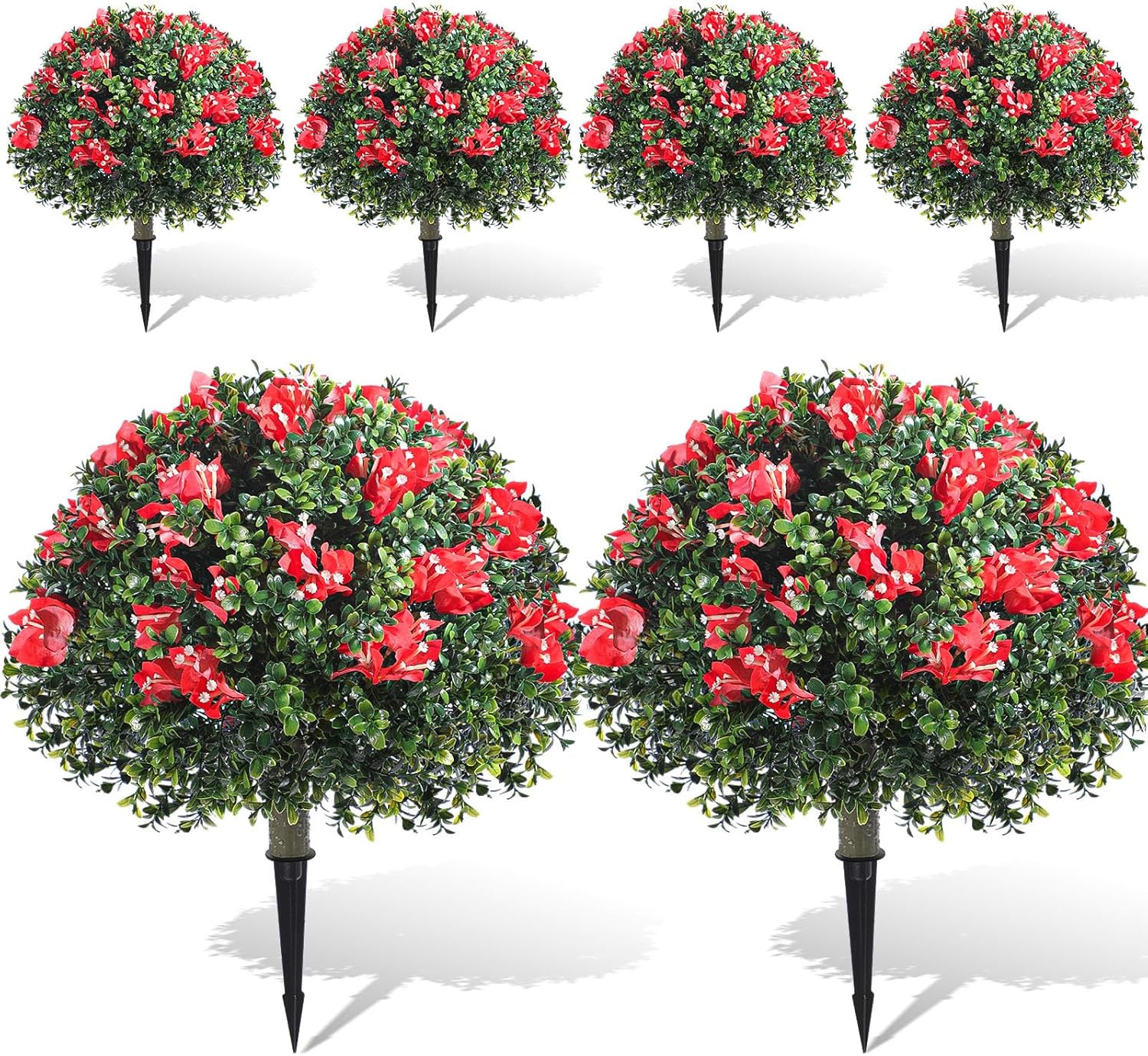 6 Pack 18″ UV Resistant Faux Boxwood Topiary Balls with Bougainvillea Flowers
