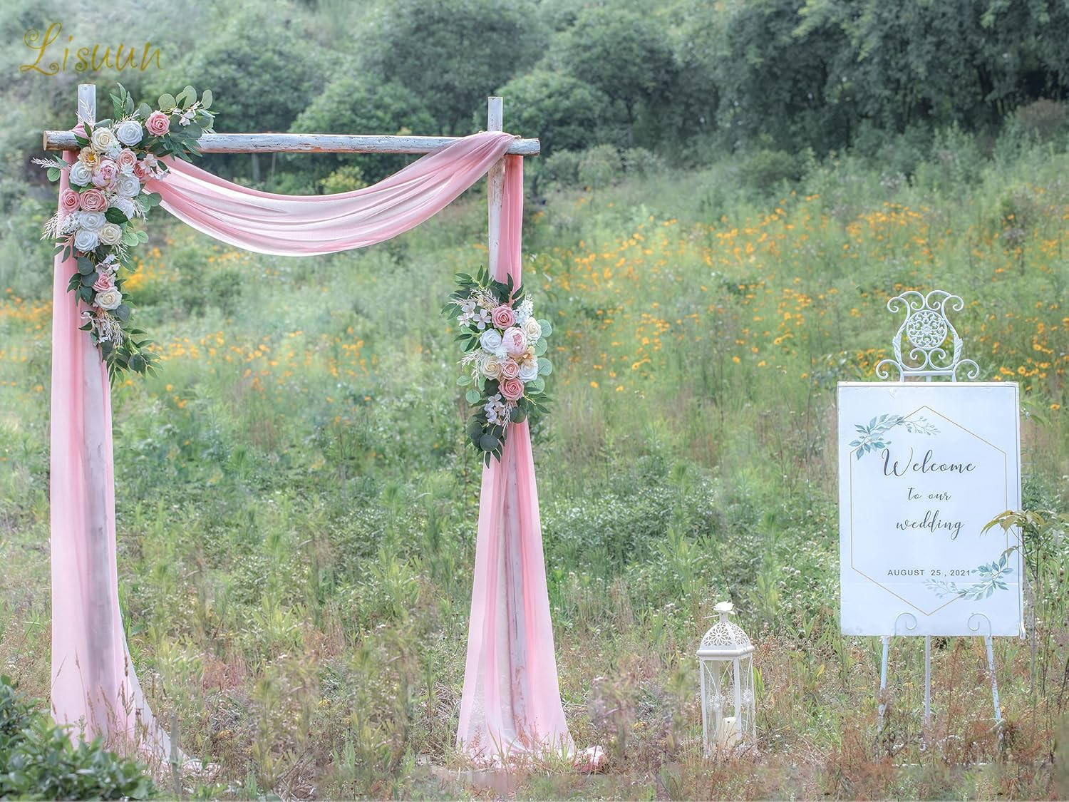 Wedding Arch Flowers, Artificial Flowers for Decoration, 2Pcs Flower Swag and 1