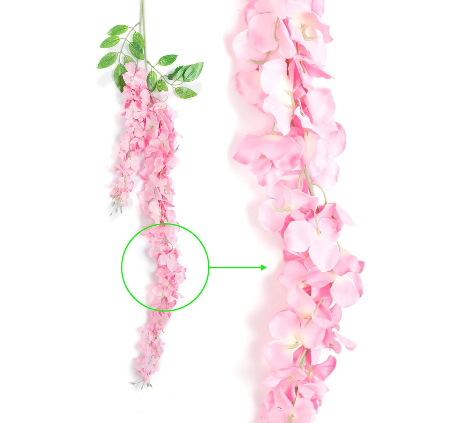 24PCS Artificial Pink Fake Wisteria Vine Ratta Hanging Garland Silk Flower Decor