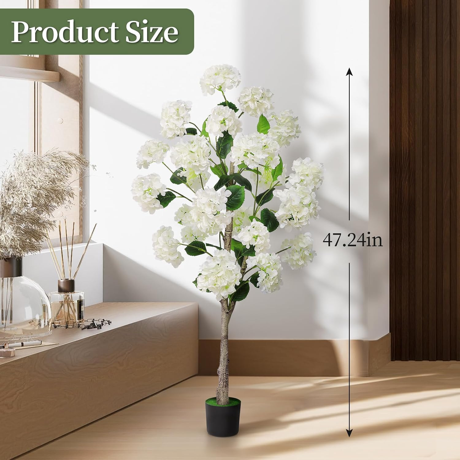 Set of 2 Lifelike 4FT White Hydrangea Flower Trees for Home & Garden Decor