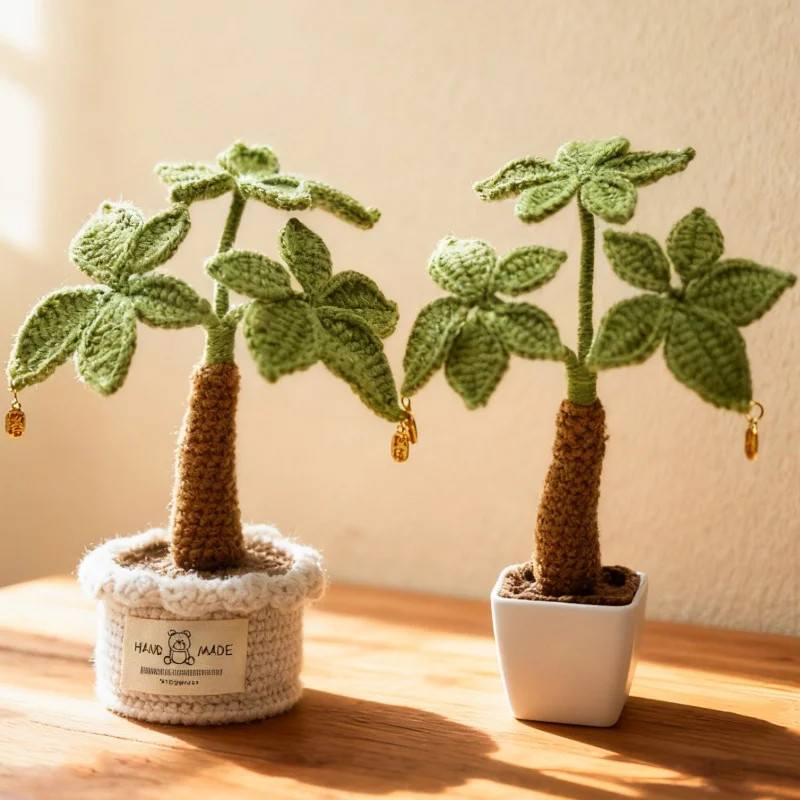 Handmade Crochet Money Tree Potted Stuffed Plants Finished Woven Bouquet Gifts