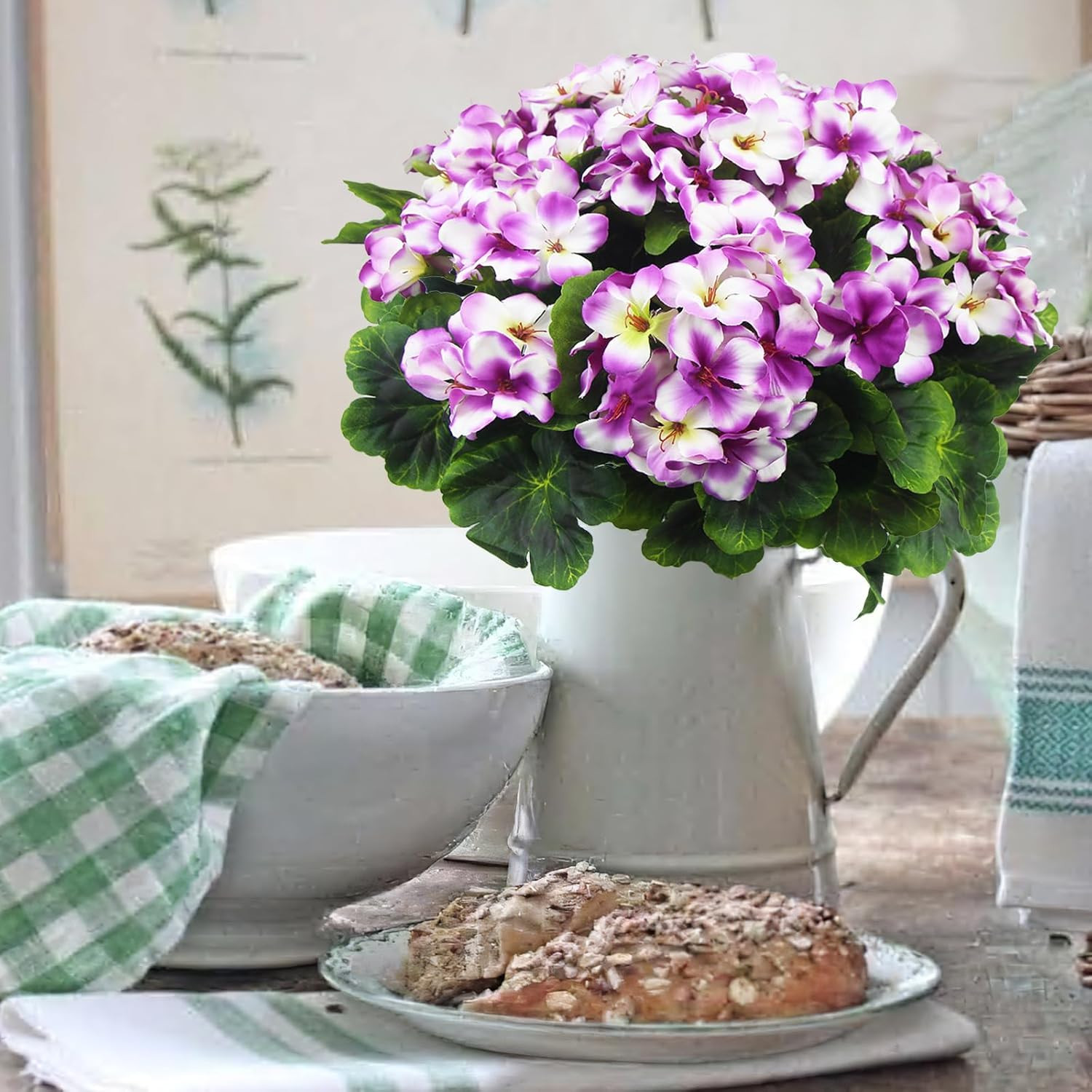 2 Pcs Artificial Geraniums for Outdoor Silk Geranium Flowers Purple Artificial G
