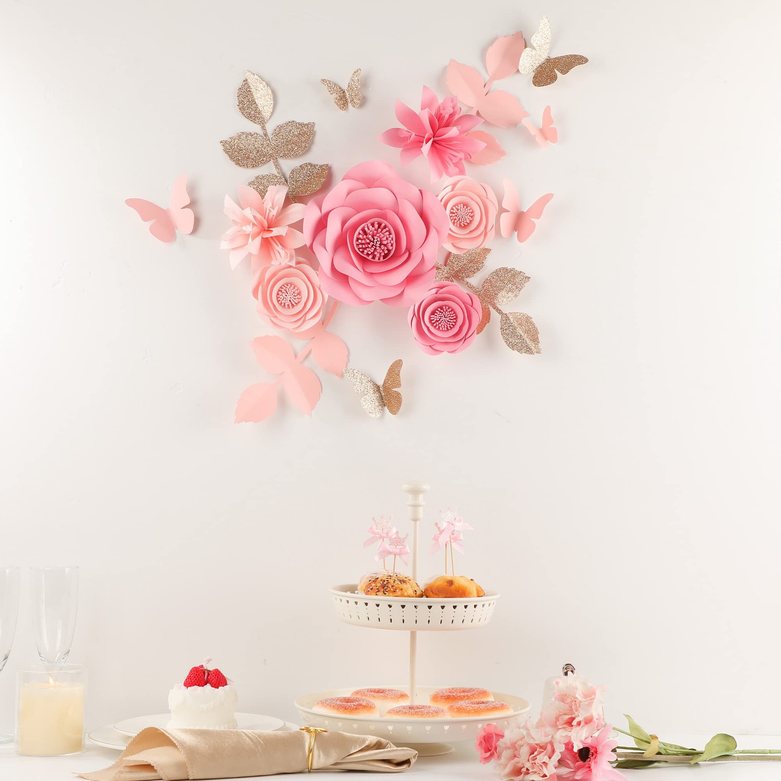 Paper Flowers Wall Decor Set 16 Blush Pink Giant Backdrop Nursery Wedding