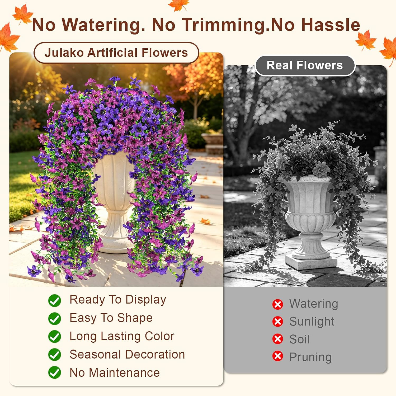 UV Resistant Artificial Hanging Mums – 4 PCS Double Purple Faux Flowers