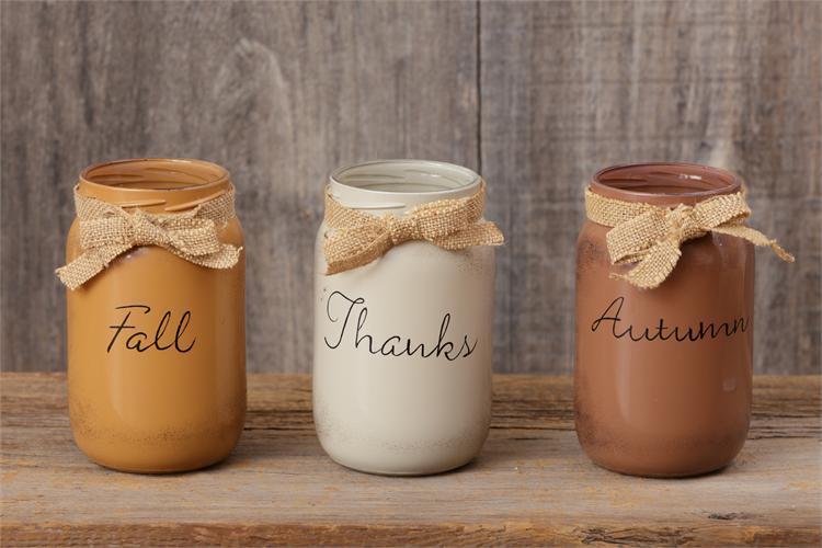 3 Fall glass Mason Jars -SALE