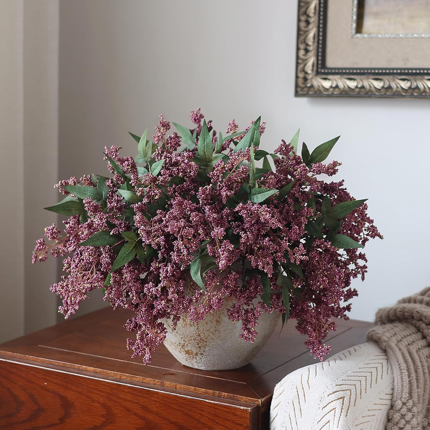 12 Pcs 17″ Artificial Nandina Berry Stem, Faux Berry Spray(Dusty Plum) | DIY Bou