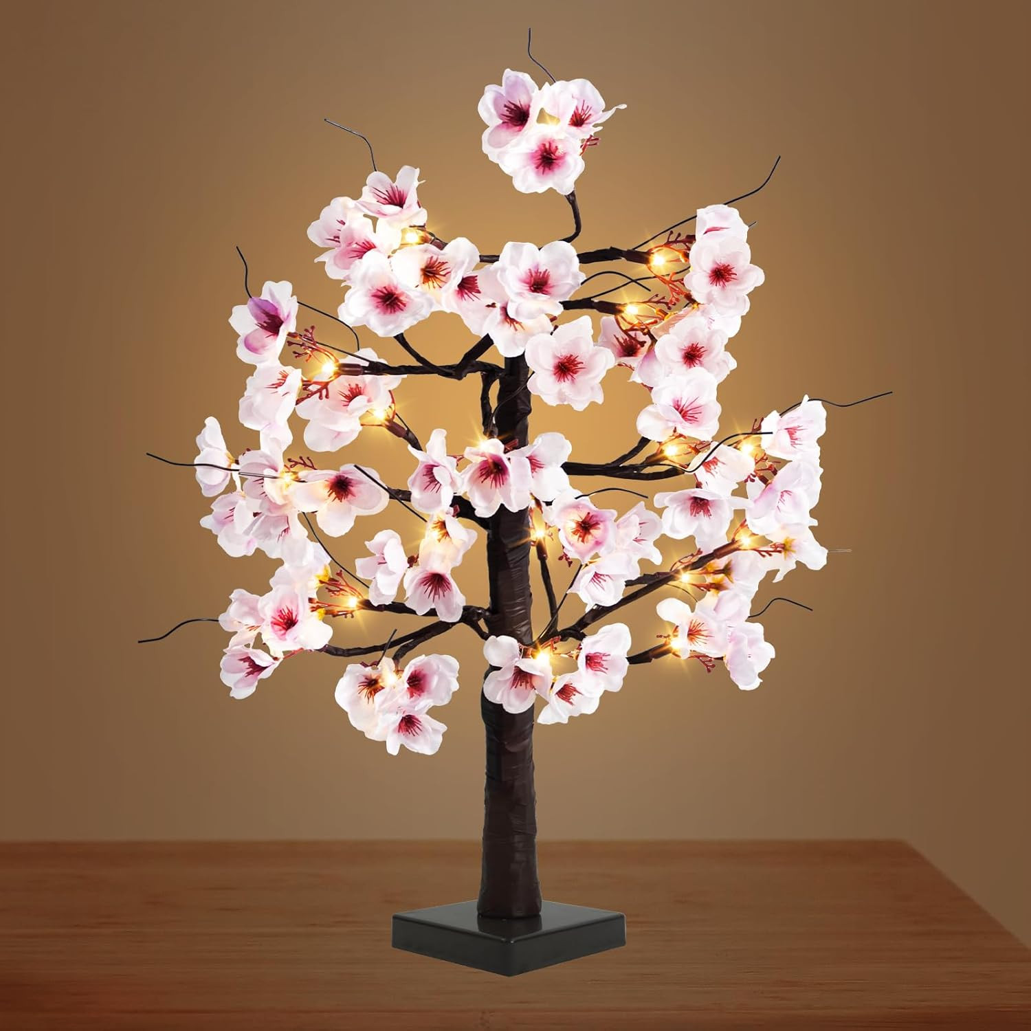 24IN Lighted Cherry Blossom Tree 24 Warm White LED Tabletop Artifical Bonsai Tre