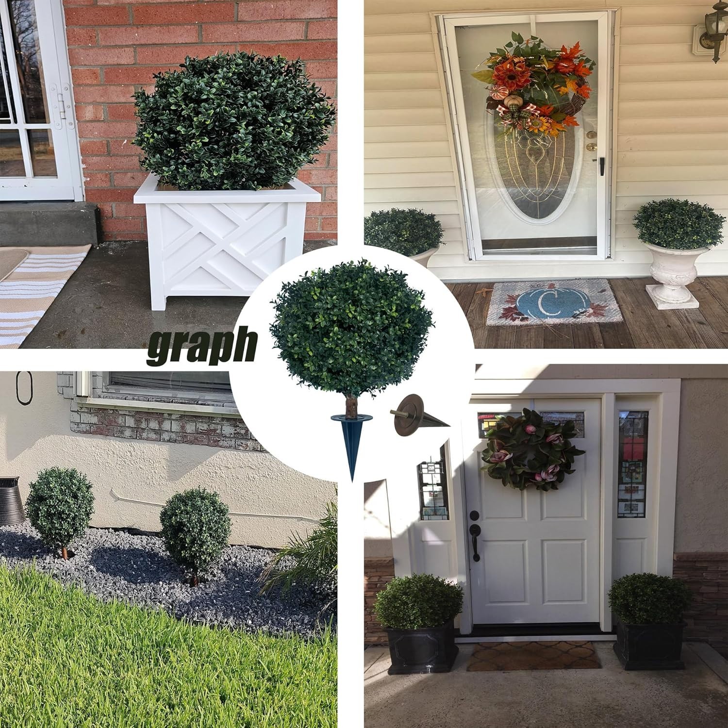 kyesyes Artificial Boxwood Ball Bush 27″ Tree UV Resistance Rated with Spike. Ea