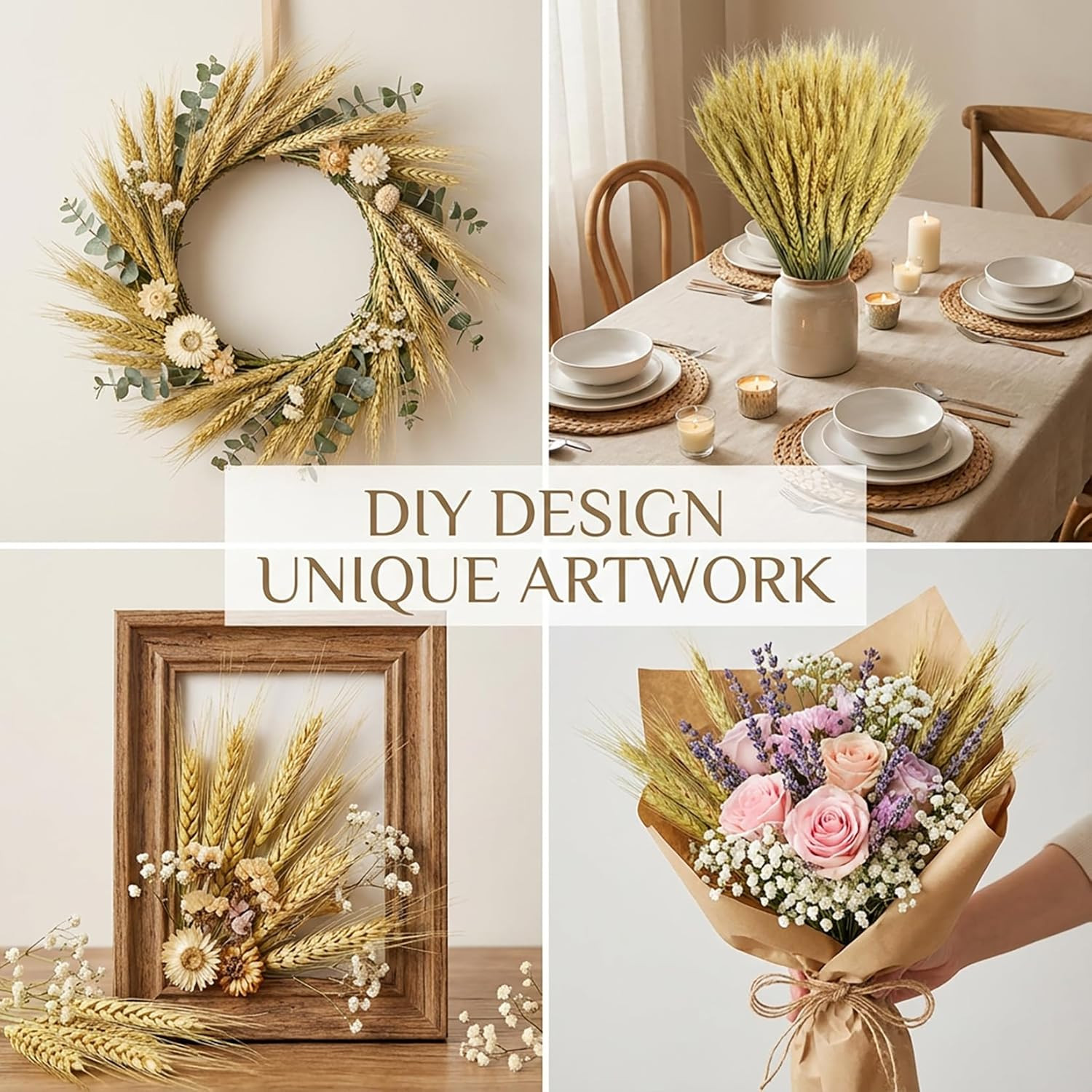 Dried Flowers for Vase – 50 Stems Natural Cyan Wheat Straw Grass 13.3 Inches Gra