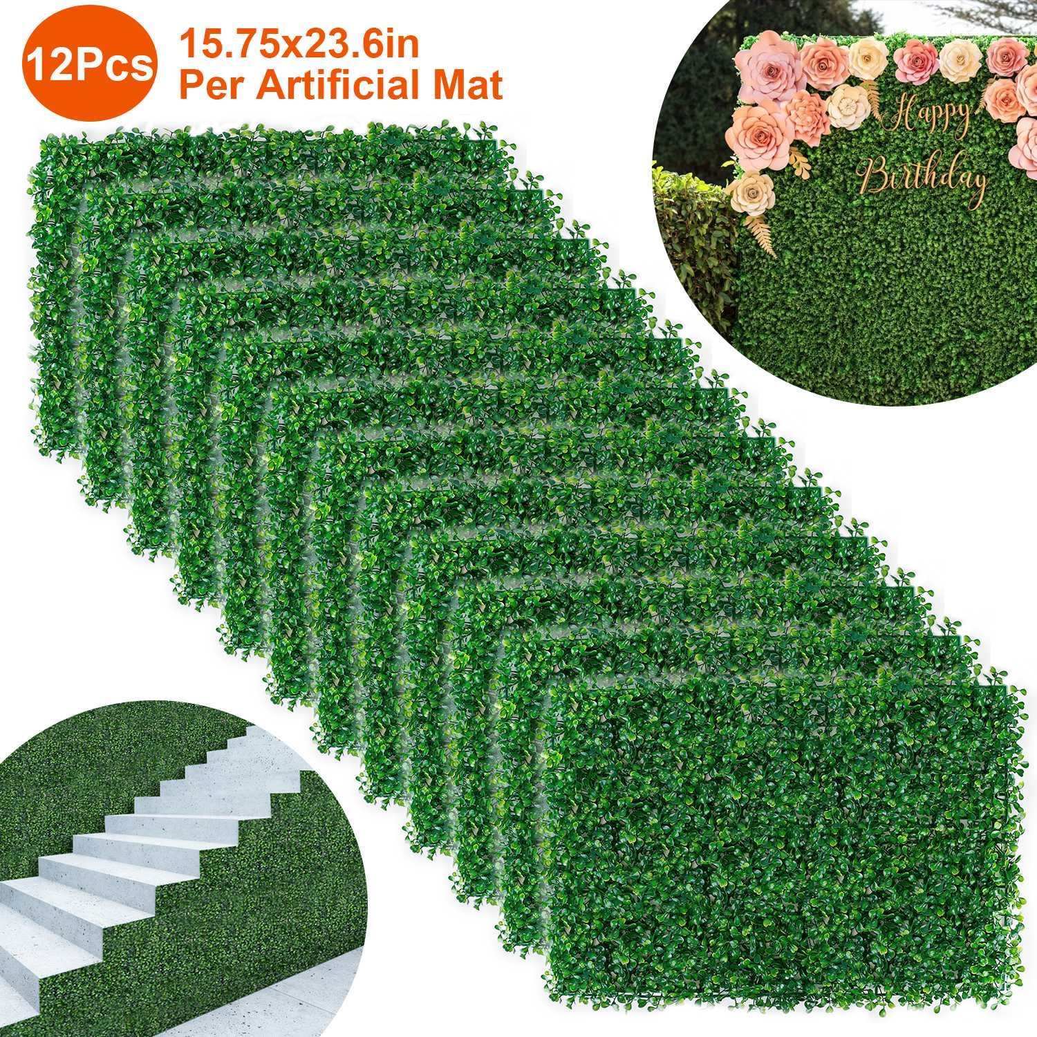 12Pcs 24″x16″ Artificial Grass Wall Panel Backdrop for Indoor Outdoor Wall Decor
