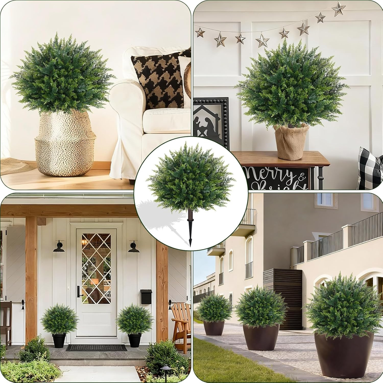 23” UV-Resistant Artificial Cedar Topiary – 4Pcs Outdoor/Indoor Decor