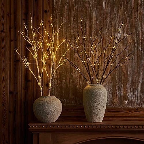 Lighted Brown Willow Branches Set of 2 – 32″ Battery Operated with Timer, 100 LE