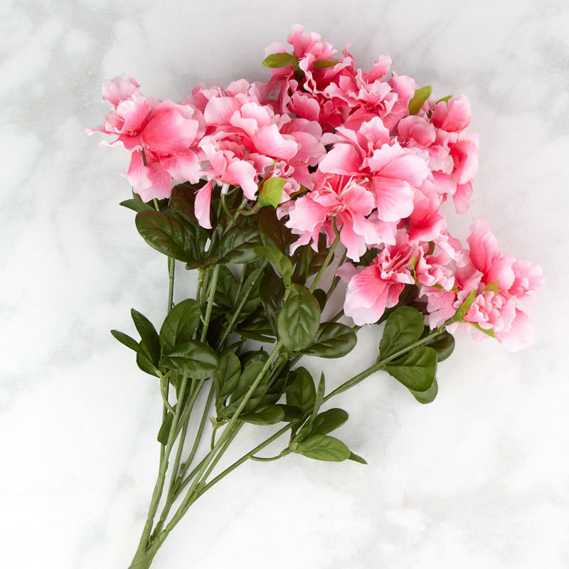 Set of 2 Artificial Pink Poly Silk Azalea Floral Bushes for Indoor Decor
