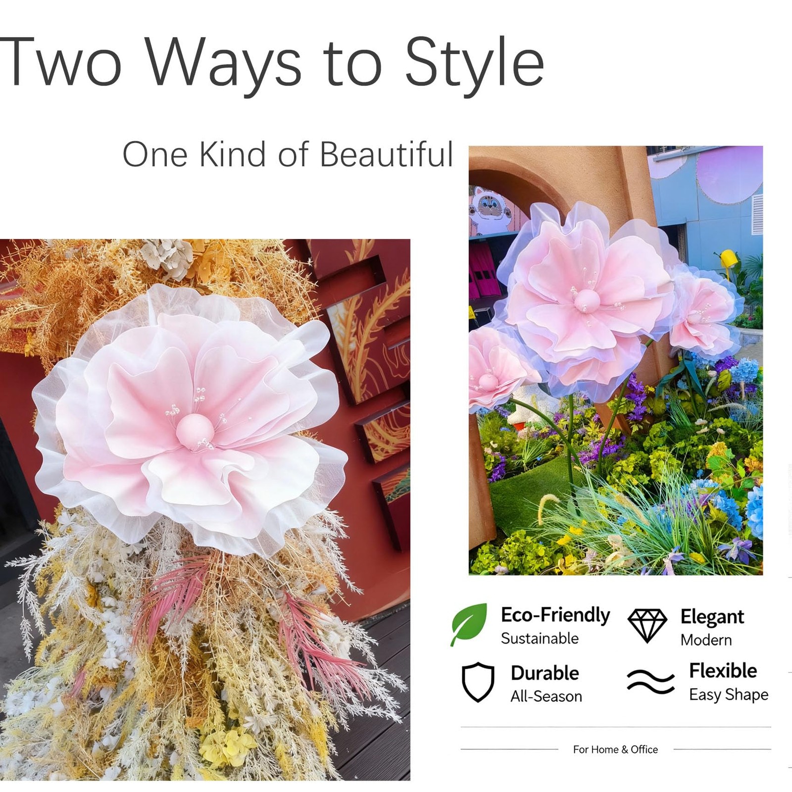 5.9FT Large Pink Artificial Flowers w/Stand, Assembly Required