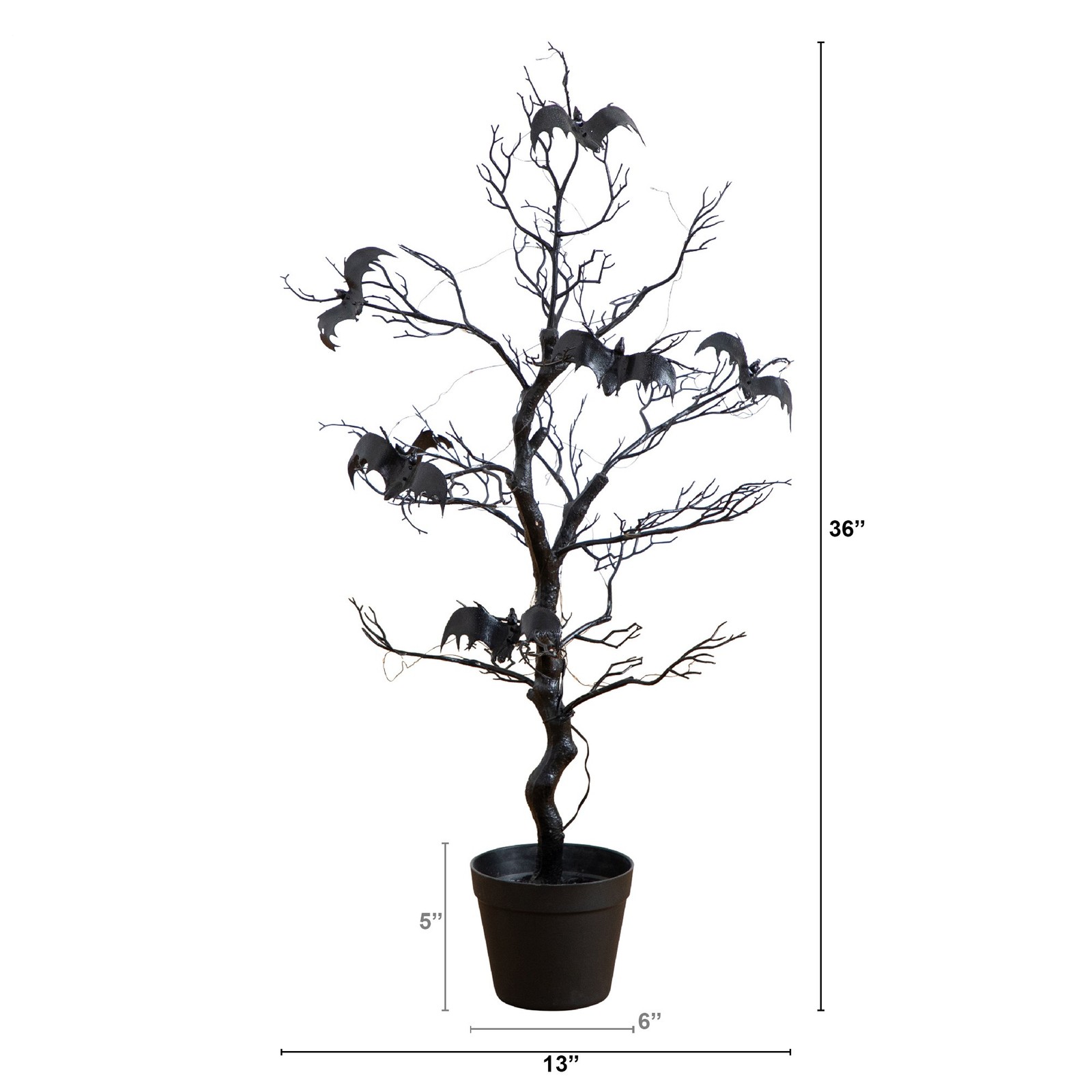 Nearly Natural 3ft Pre-Lit Halloween Black Spooky Twig Tree w/ Bats & 100 LED