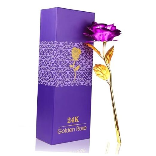 24K Golden Rose, Artificial Rose Flower Gifts for Her with Luxury Gift Box