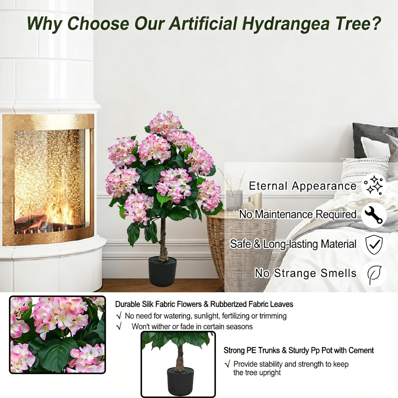2PACK Hydrangea Artificial Trees Indoor Outdoor,3FT Potted Artificial Plants …