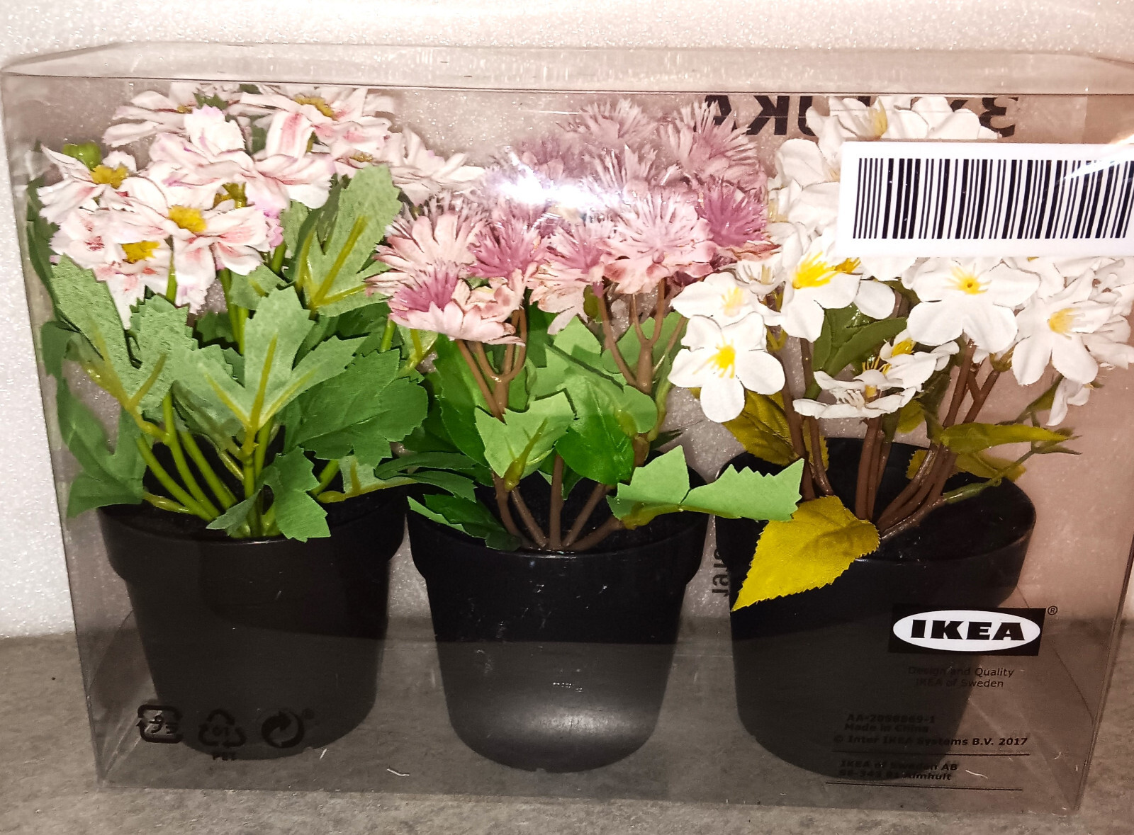 3 x Fejka 9cm 3 1/2 Artificial flowers with pots NIB