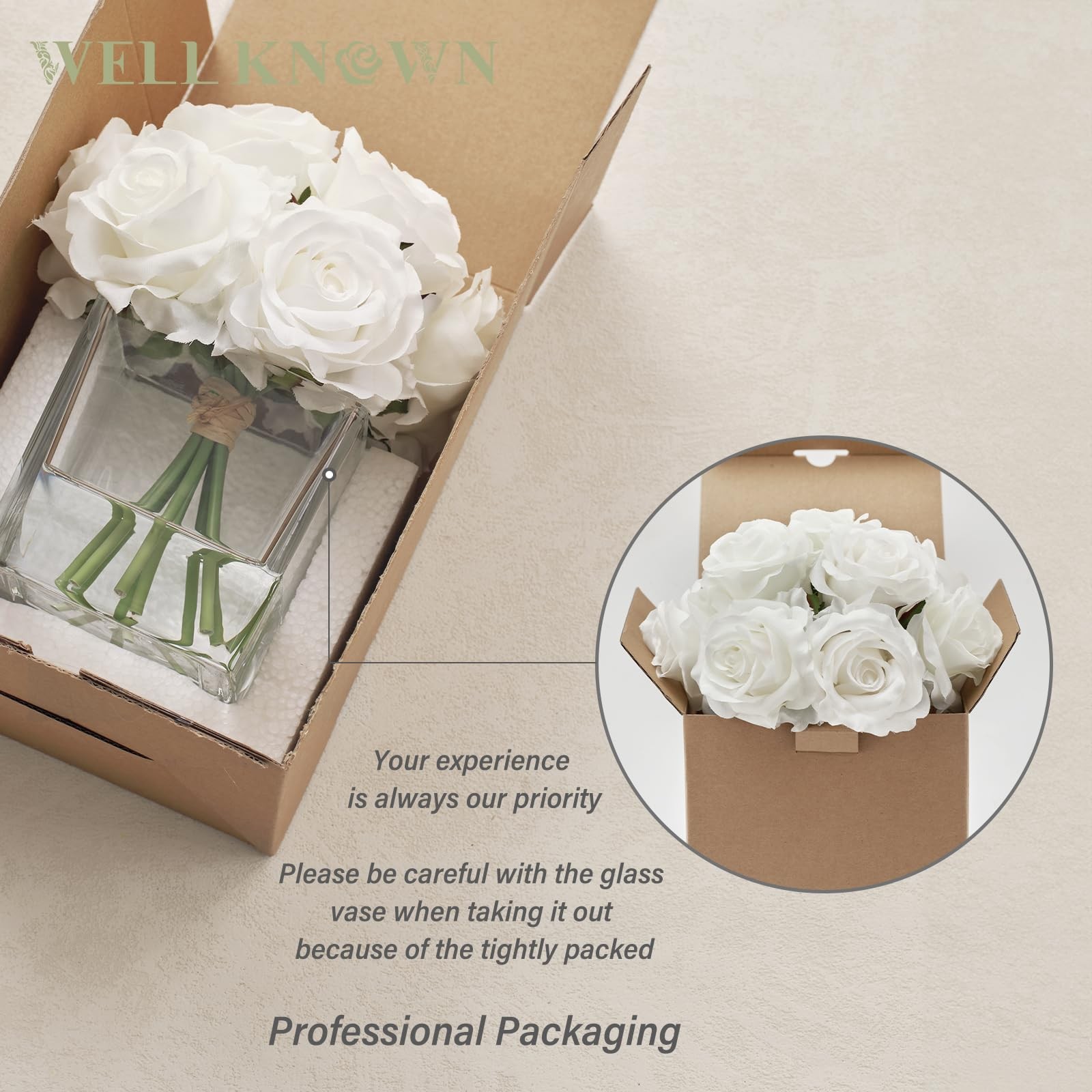 Ivory White Silk Rose Artificial Flowers In Vase Table Centerpiece Decor