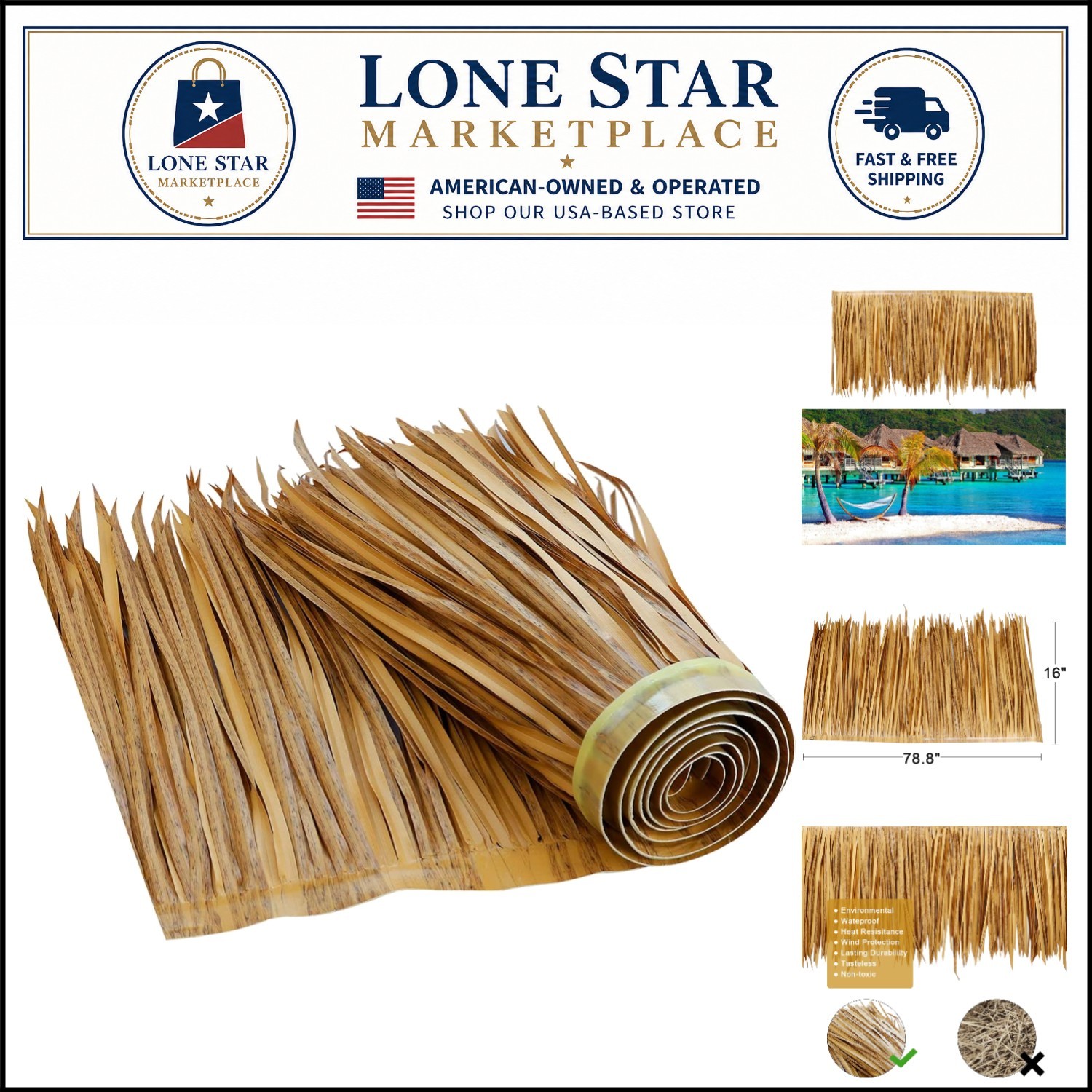 Versatile Waterproof Artificial Palm Thatch – 78.8″ Mexican Style for Garden