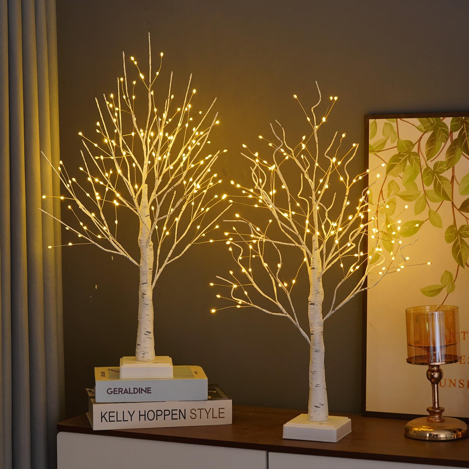 2 Pack 144 LED Artificial Tree Lamp with Timer, DIY Birch Tree with LED Light…