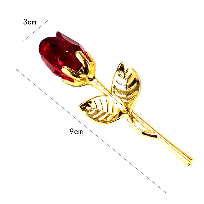 1 pc. Valentine Day Crystal Glass Red Rose Flower w/ Yellow Stem in Golden Box