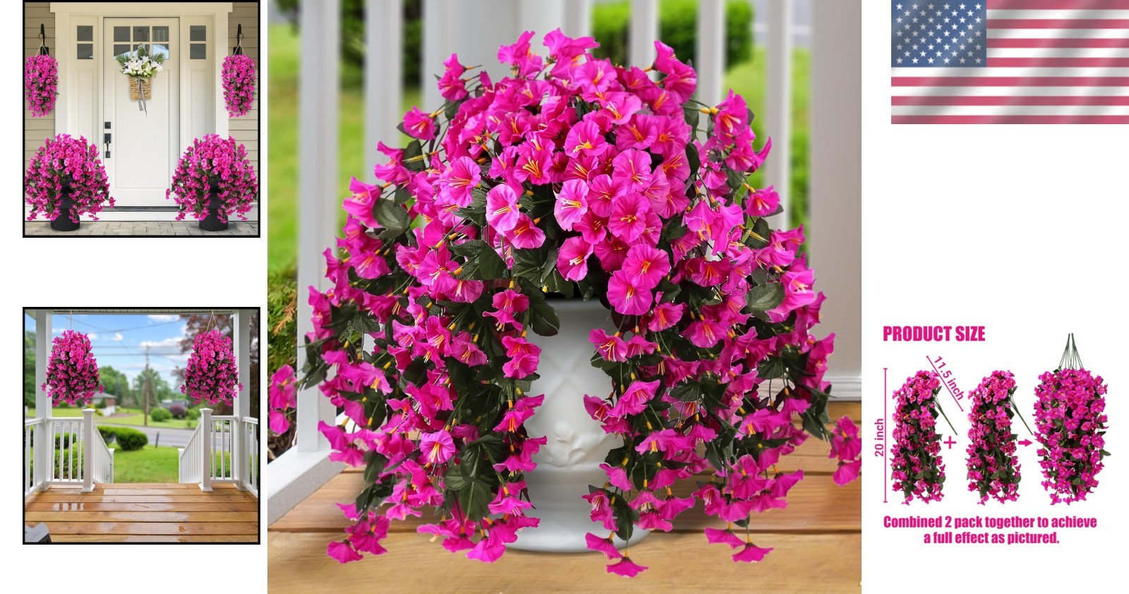 Artificial Fake Hanging Flowers Plants for Outdoor Outside Spring Summer Decorat