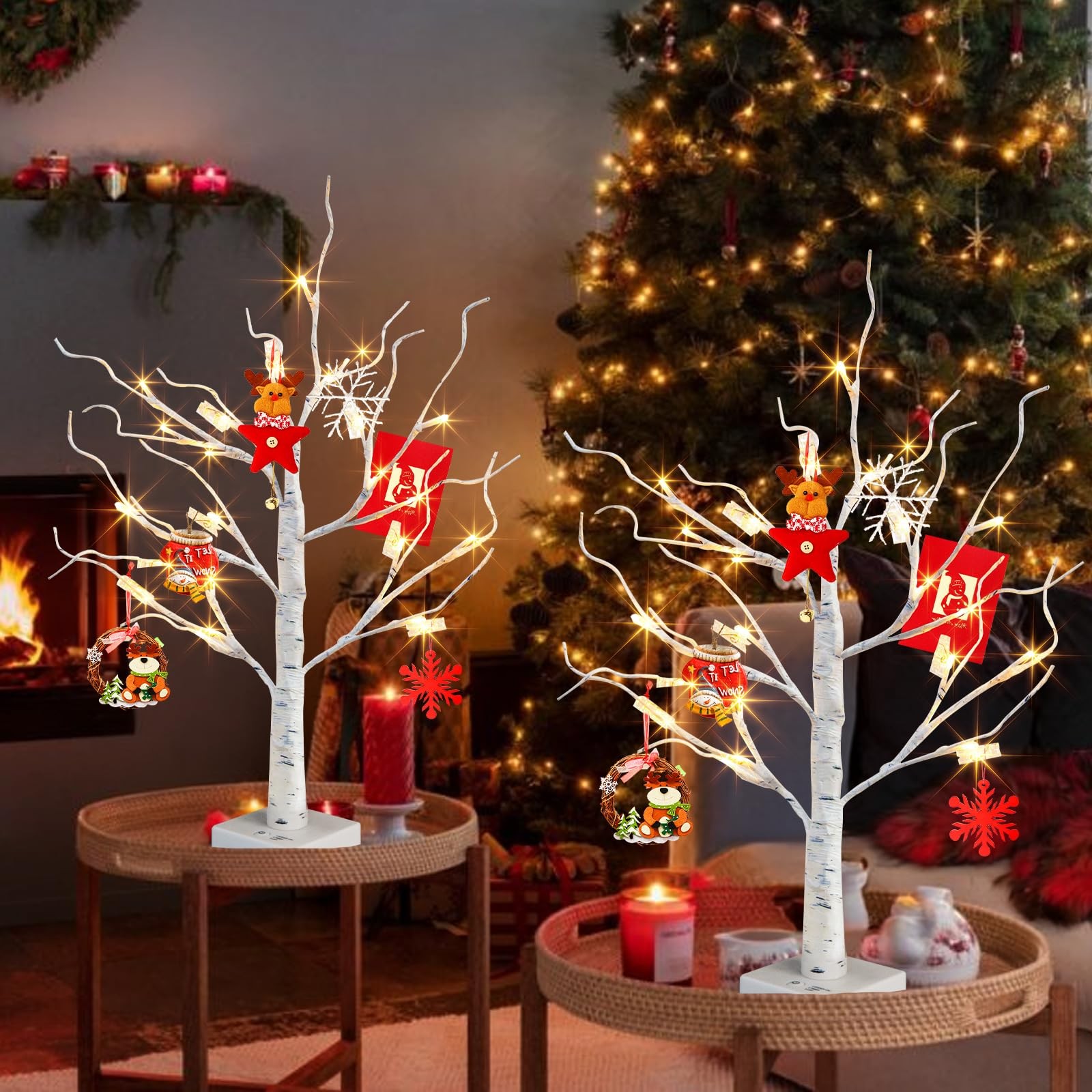 Money Tree Gift Holder, Set of 2 Birch Tree with 12 Clear Clips, Battery/USB …