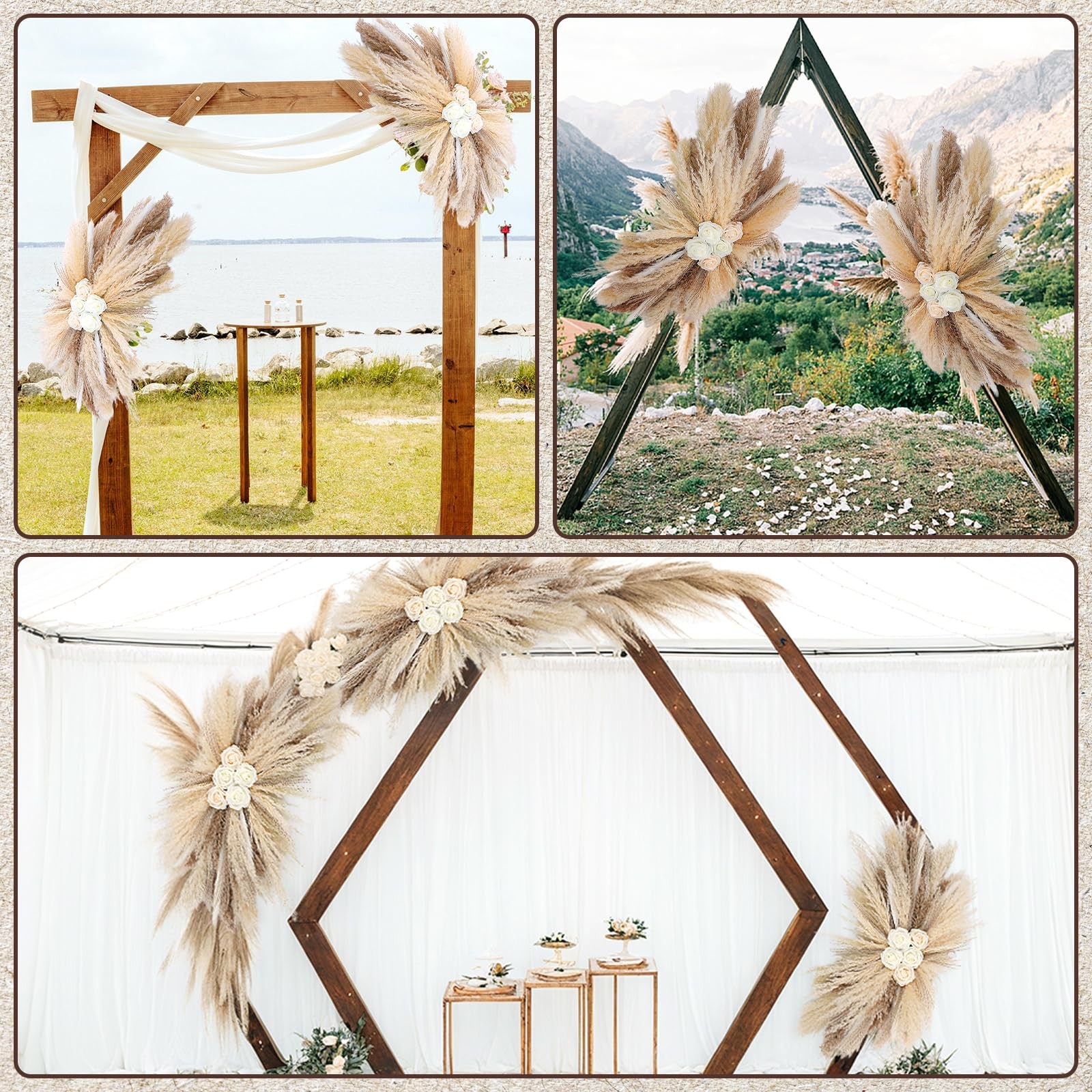 36-38″ Large Pampas Grass Wall Decor, DIY Artificial Roses & Natural Dried Bo…
