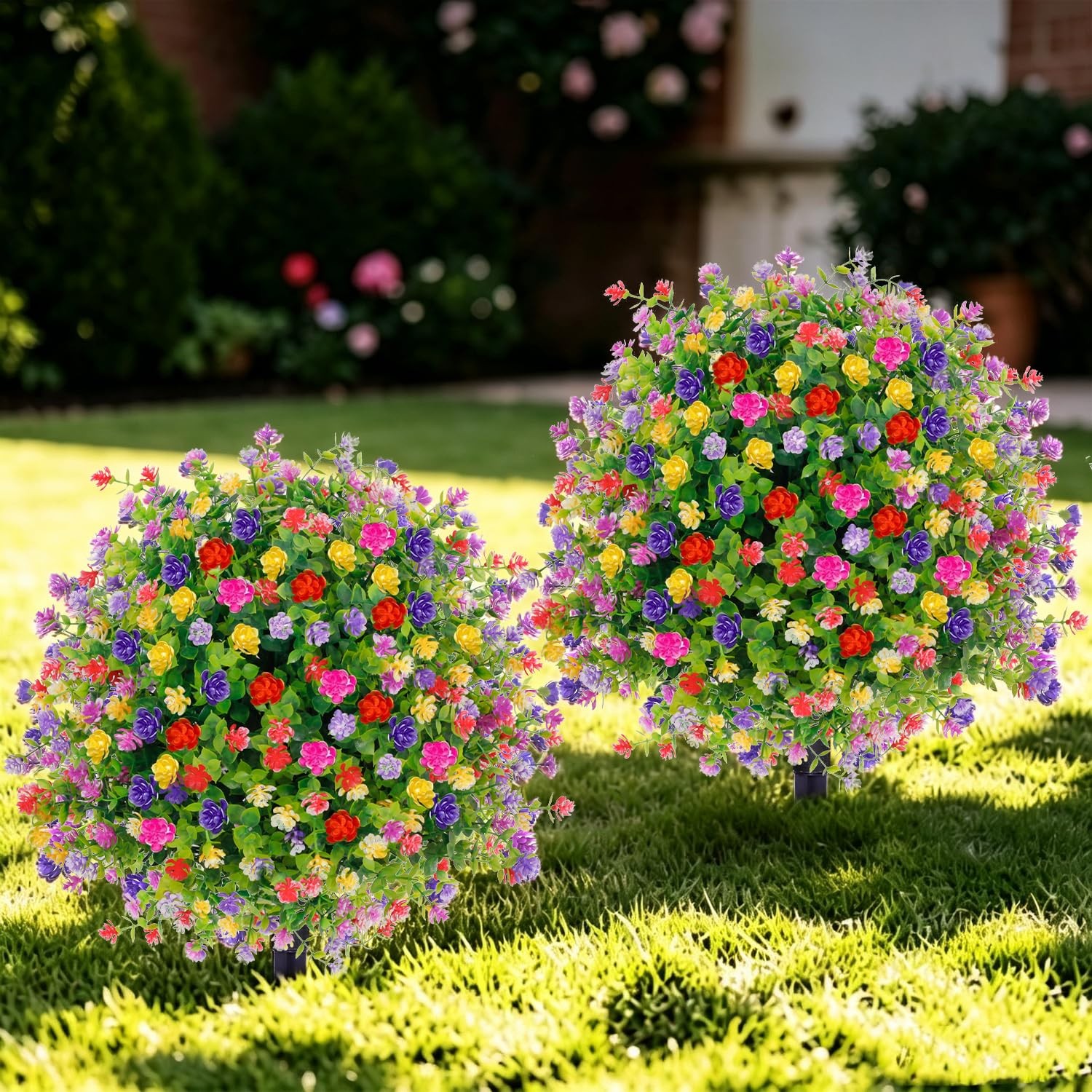 Artificial Topiary Trees with Flowers Outdoor, 2 Pack UV Resistant 23.6” Fau…