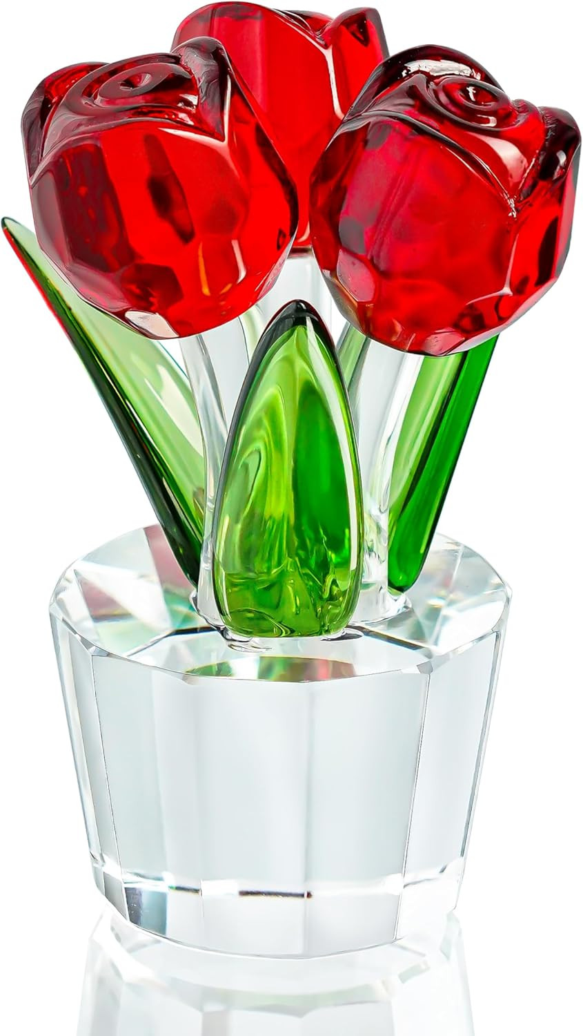 3.2 * 2In Handmade Crystal Red Rose Bouquet Figurine Romantic Rose Flower Gifts
