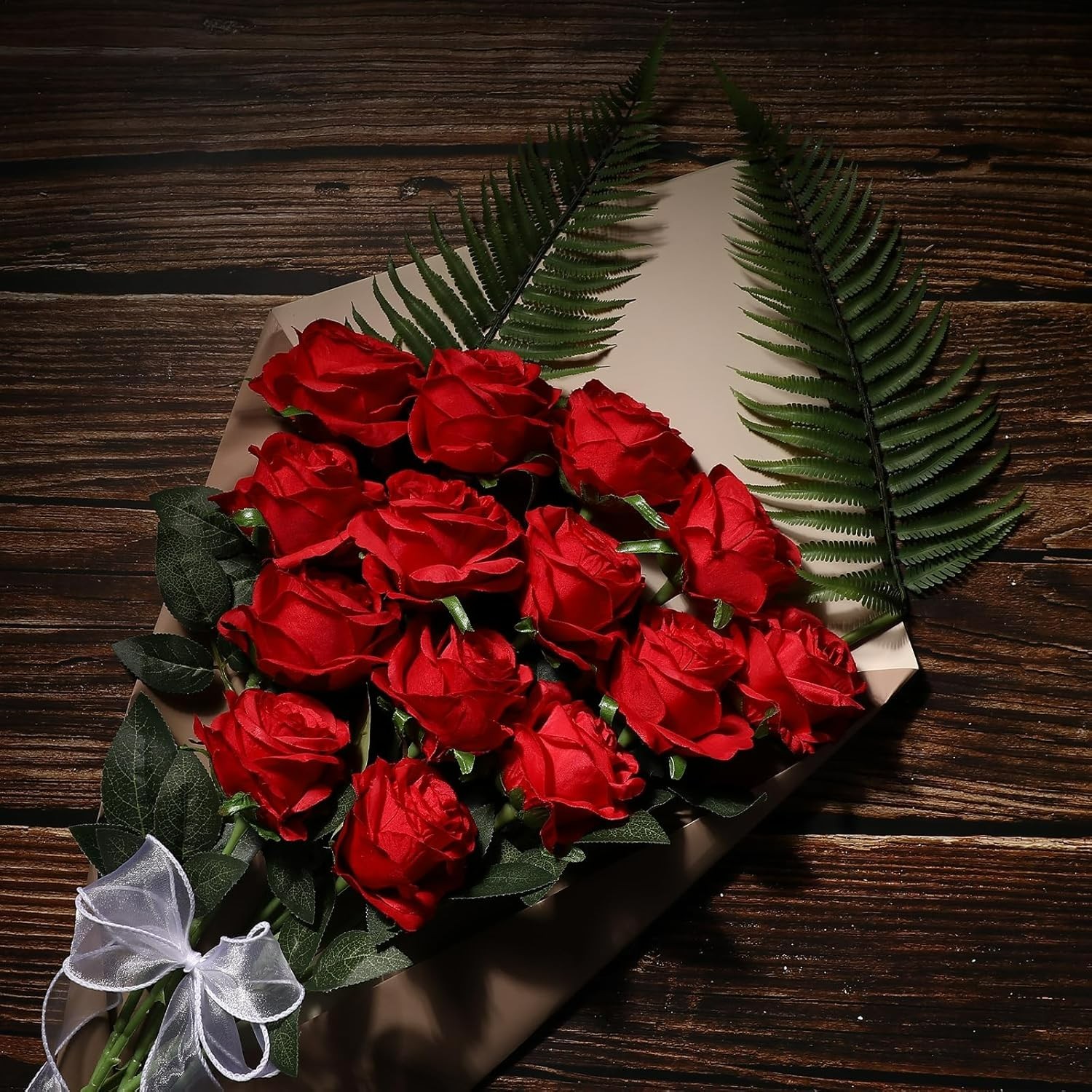 12PCS Artificial Silk Flowers Realistic Roses Bouquet Long Stem for Home Wedd…