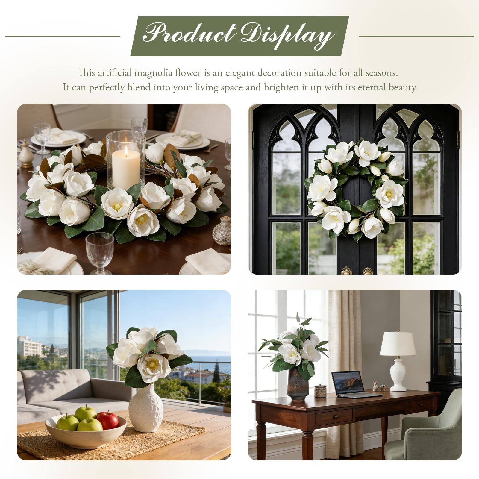 4 Pcs White Artificial Magnolia Flowers, Realistic Magnolia Grandiflora for H…