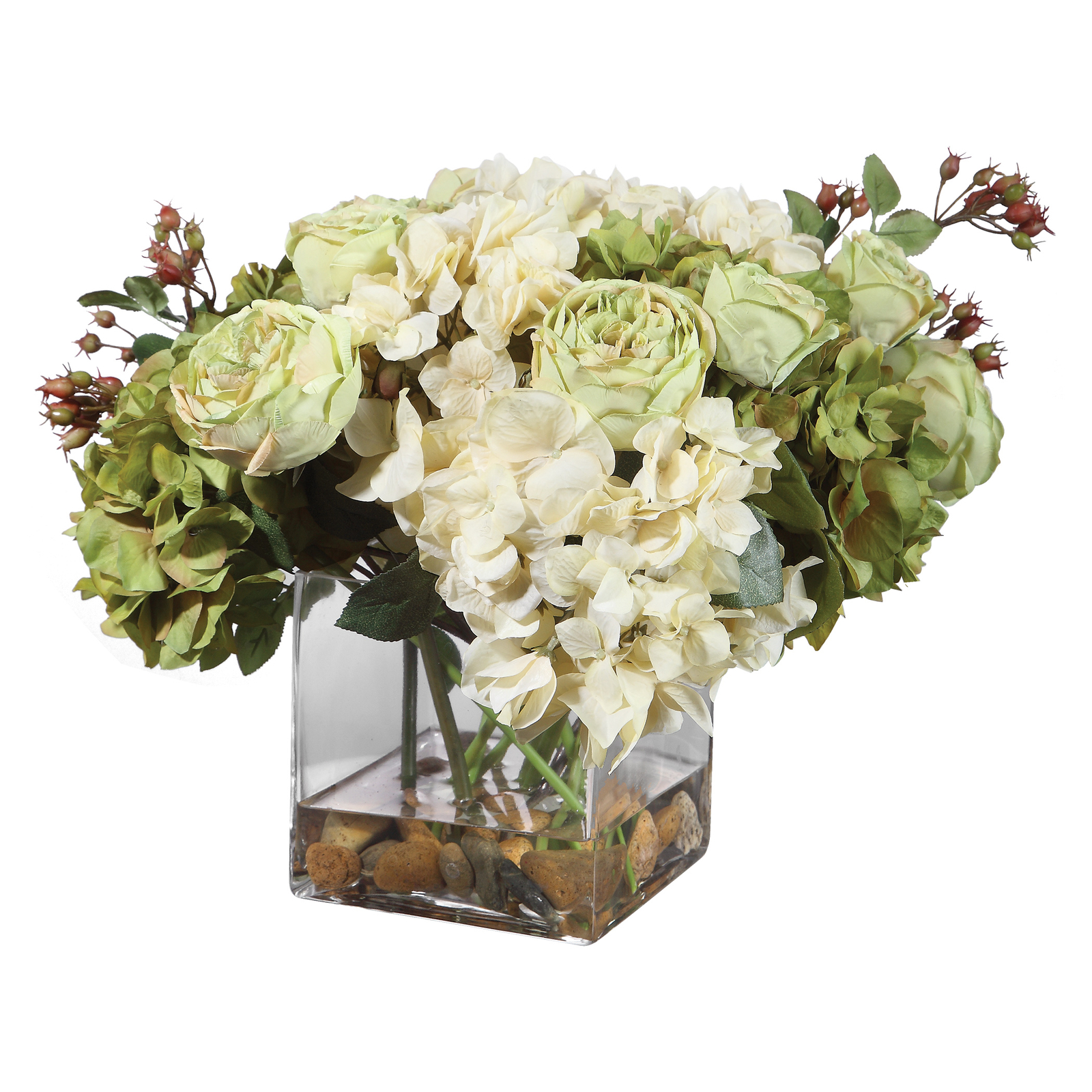 Elegant Cream Green Hydrangea Rose Spring Flower Bouquet Vase