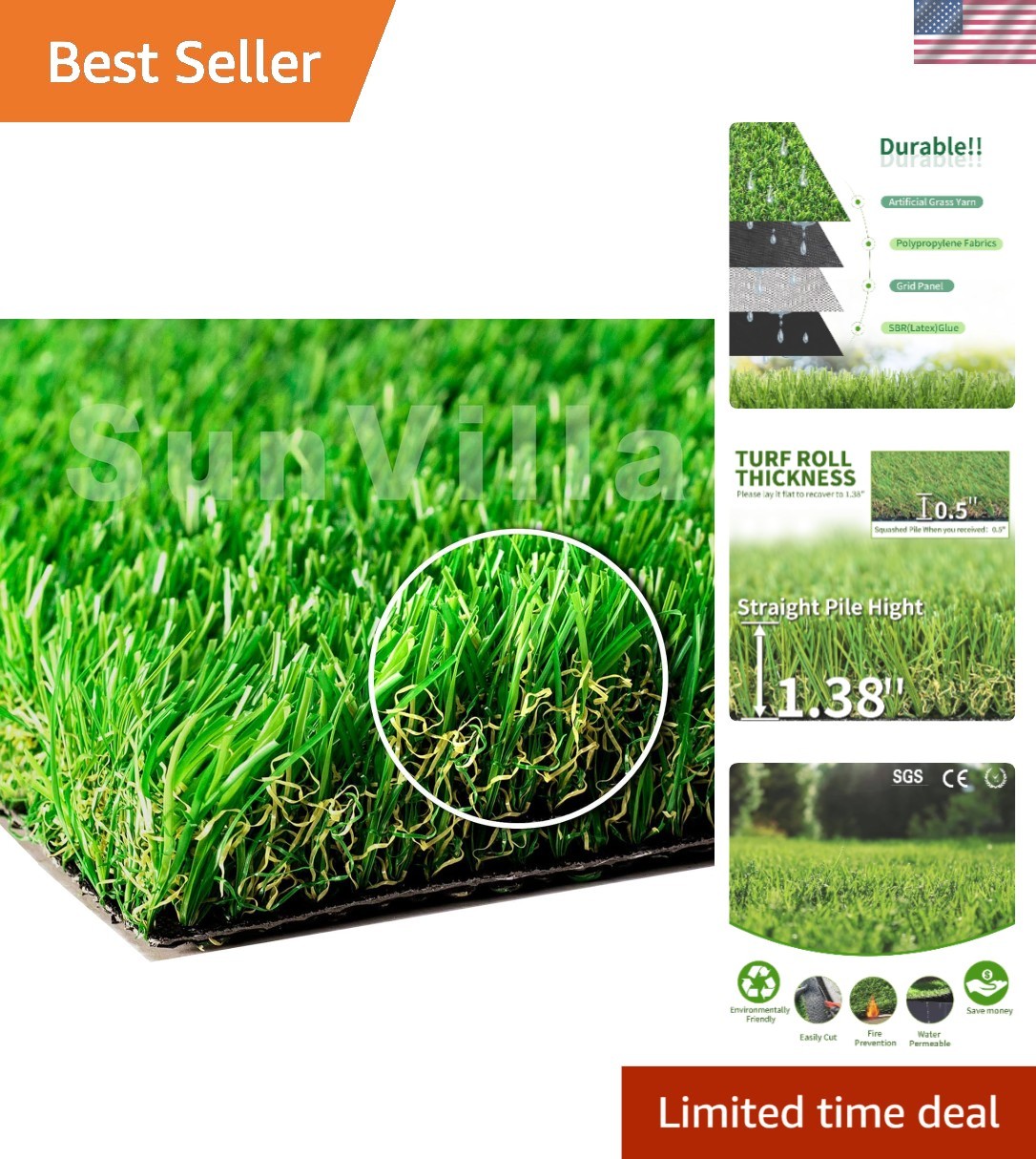 -Round Green 4FTx7FT Artificial Grass: Durable, Maintenance-Free Solution