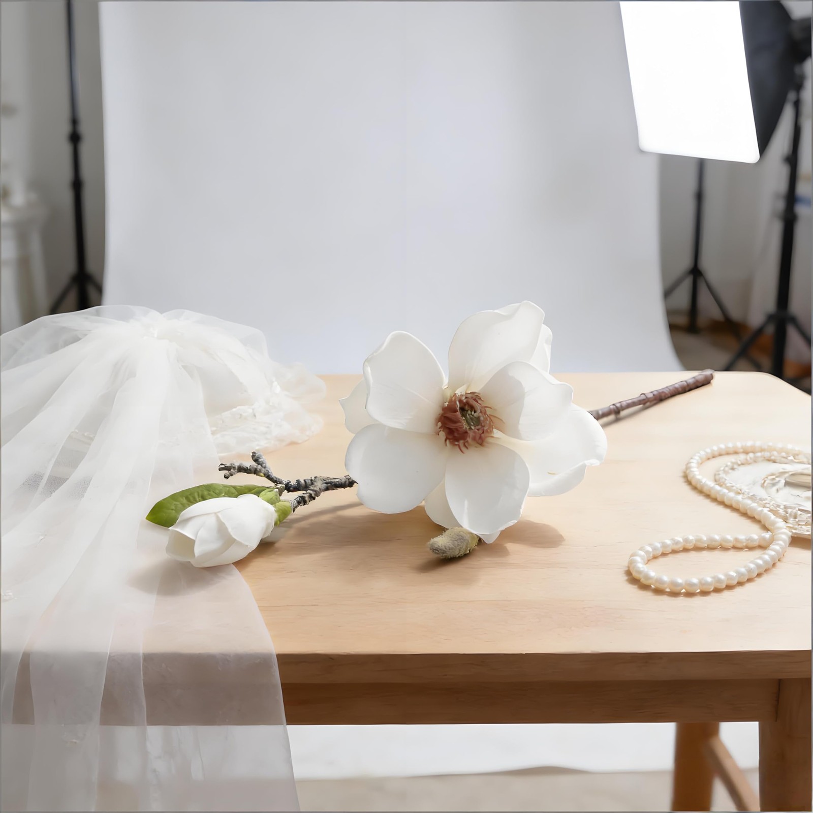 White Artificial Magnolia Silk Flower for Home, Wedding, Garden Decor, Single…