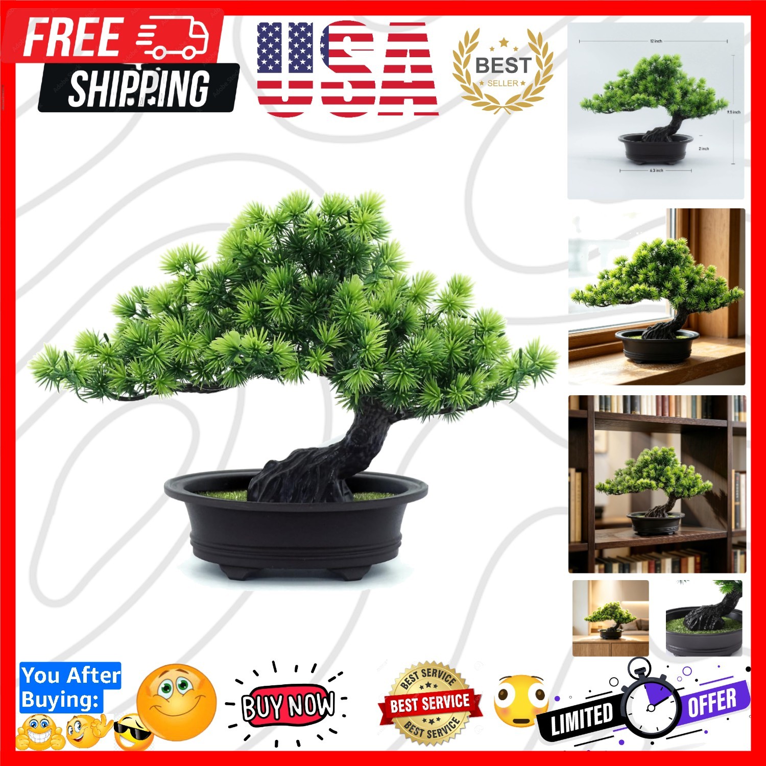 Artificial Bonsai Tree Indoor Faux Plants with Pot for Home Office Desk Shelf…