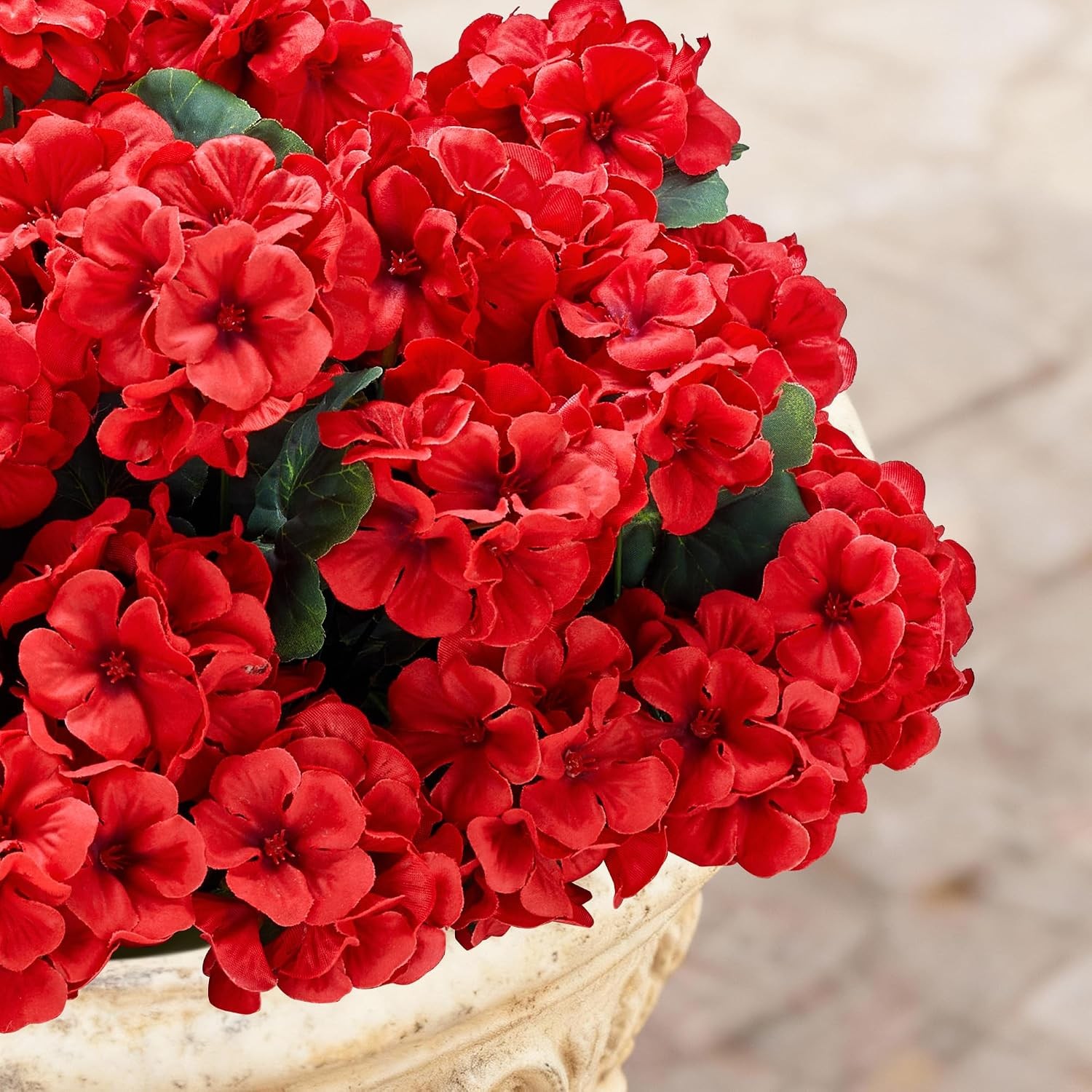 Artificial Geranium Flowers for Outdoors: 6 PCS Realistic UV Resistant Faux Red