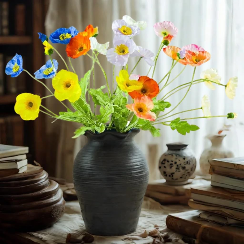 Kabcxci Artificial Poppy Flowers8 Pcs Fake Silk Flowers for Home DecorWedding…