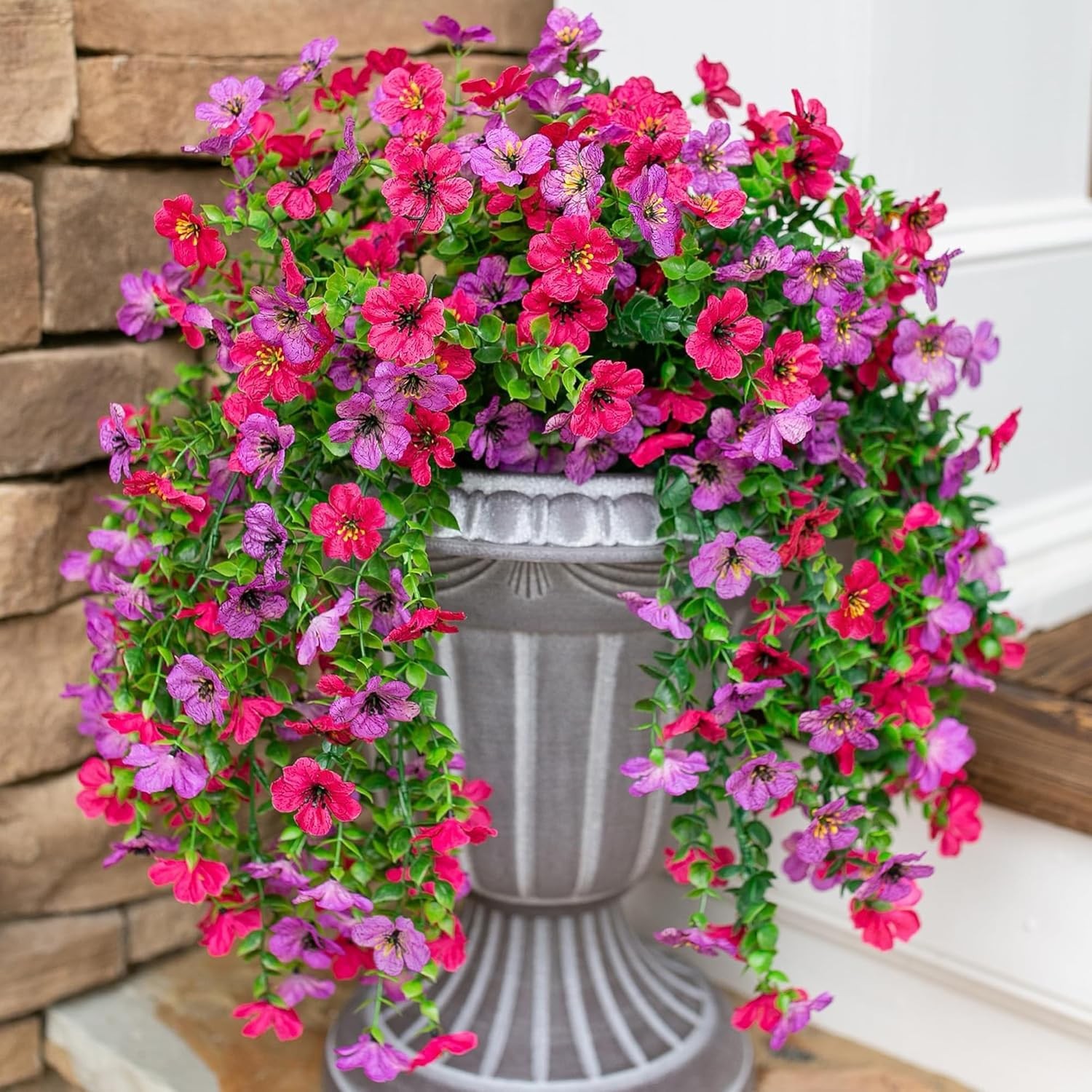 Outdoor Realistic Artificial Flower Decorations, Set of 2 in Purple and Pink