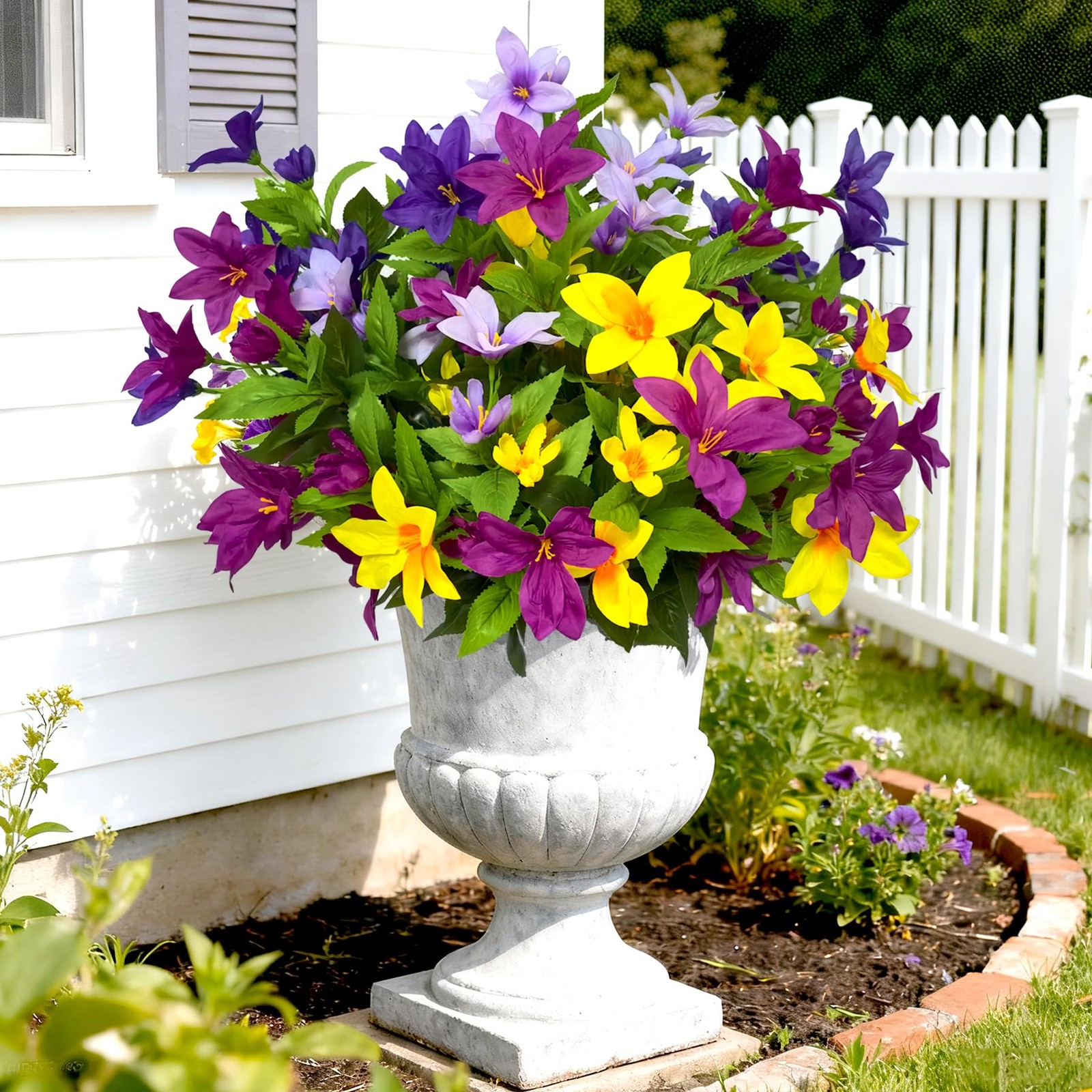 4 Large Bundles Artificial Faux Outdoor Flowers Plants , 17.8″ Realistic Fake…