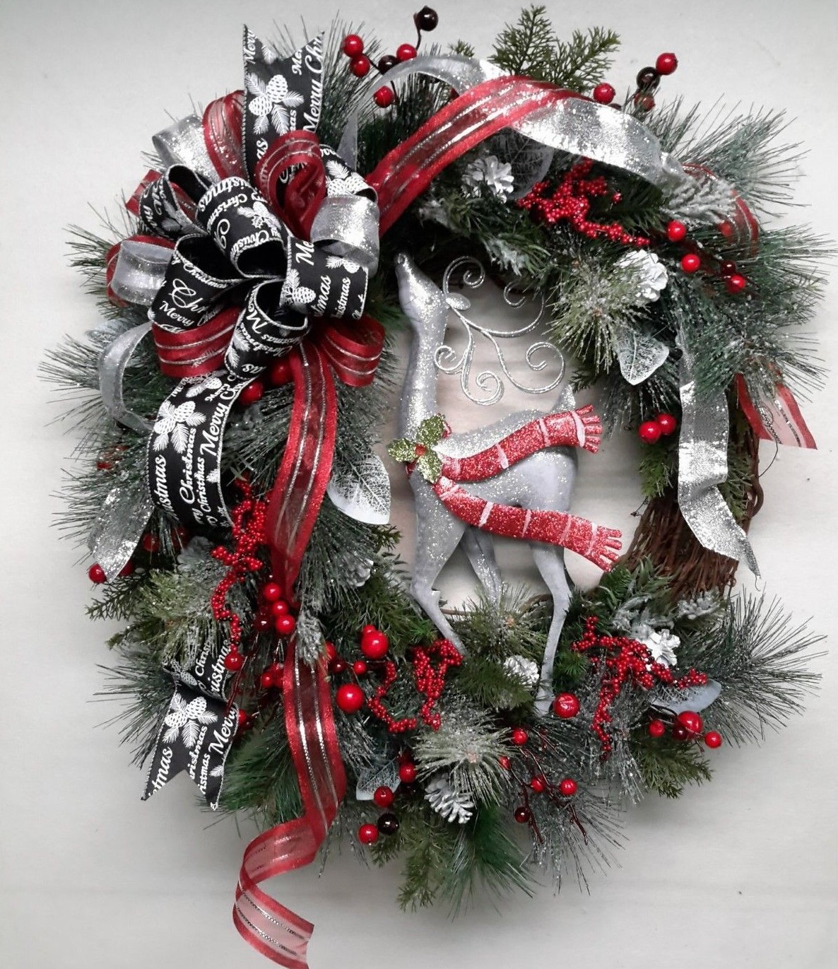 Winter Wreath Christmas Deer Door Decoration Woodsy Wreath SALE